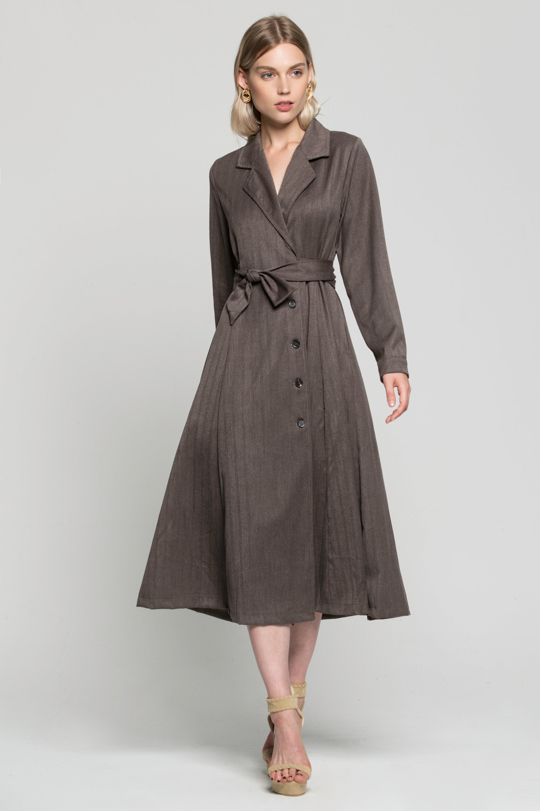 Buff Grey Double Breasted Long Coat Dress - ownthelooks-Development