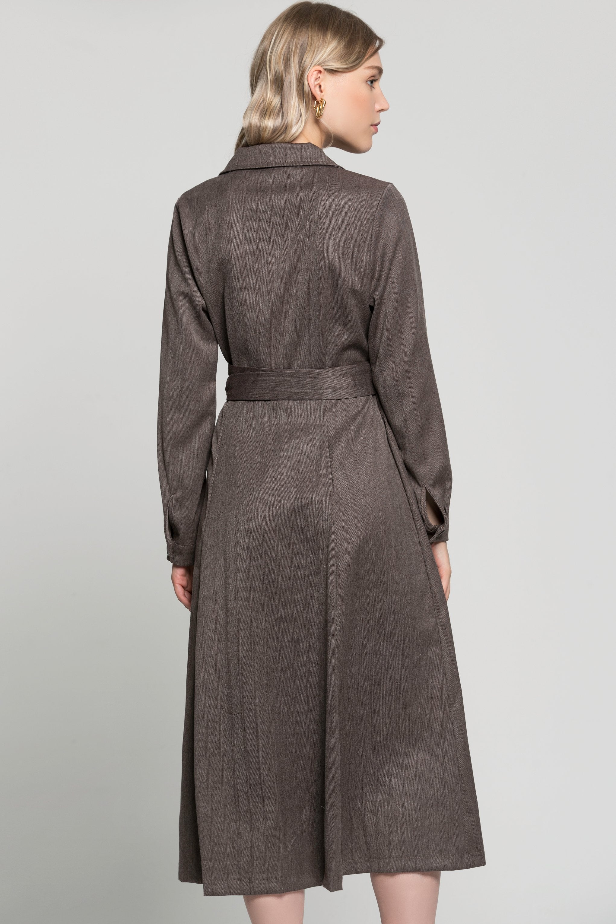 Buff Grey Double Breasted Long Coat Dress - ownthelooks-Development