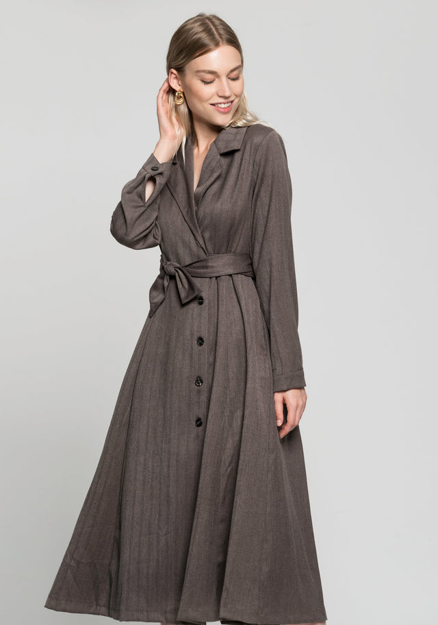 Buff Grey Double Breasted Long Coat Dress - ownthelooks-Development