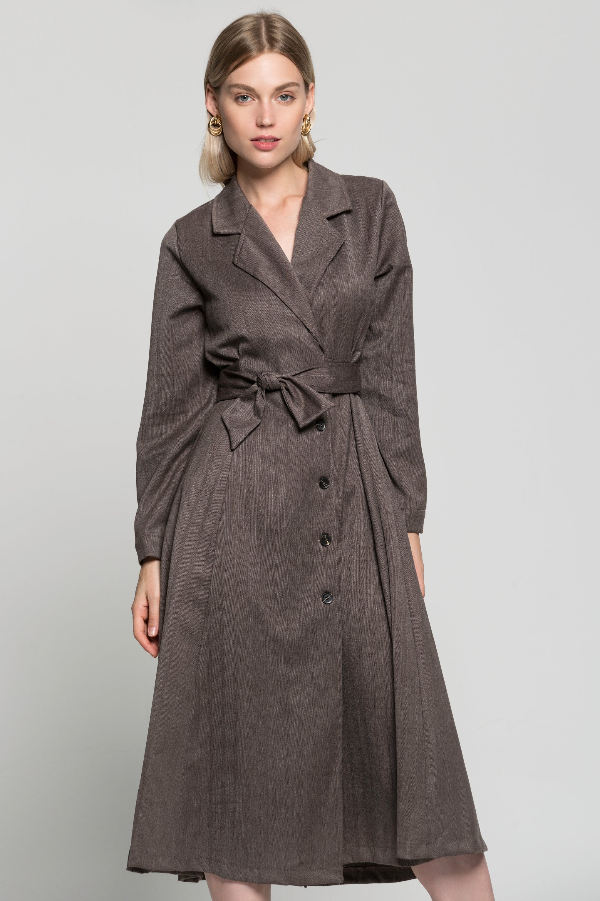 Buff Grey Double Breasted Long Coat Dress - ownthelooks-Development