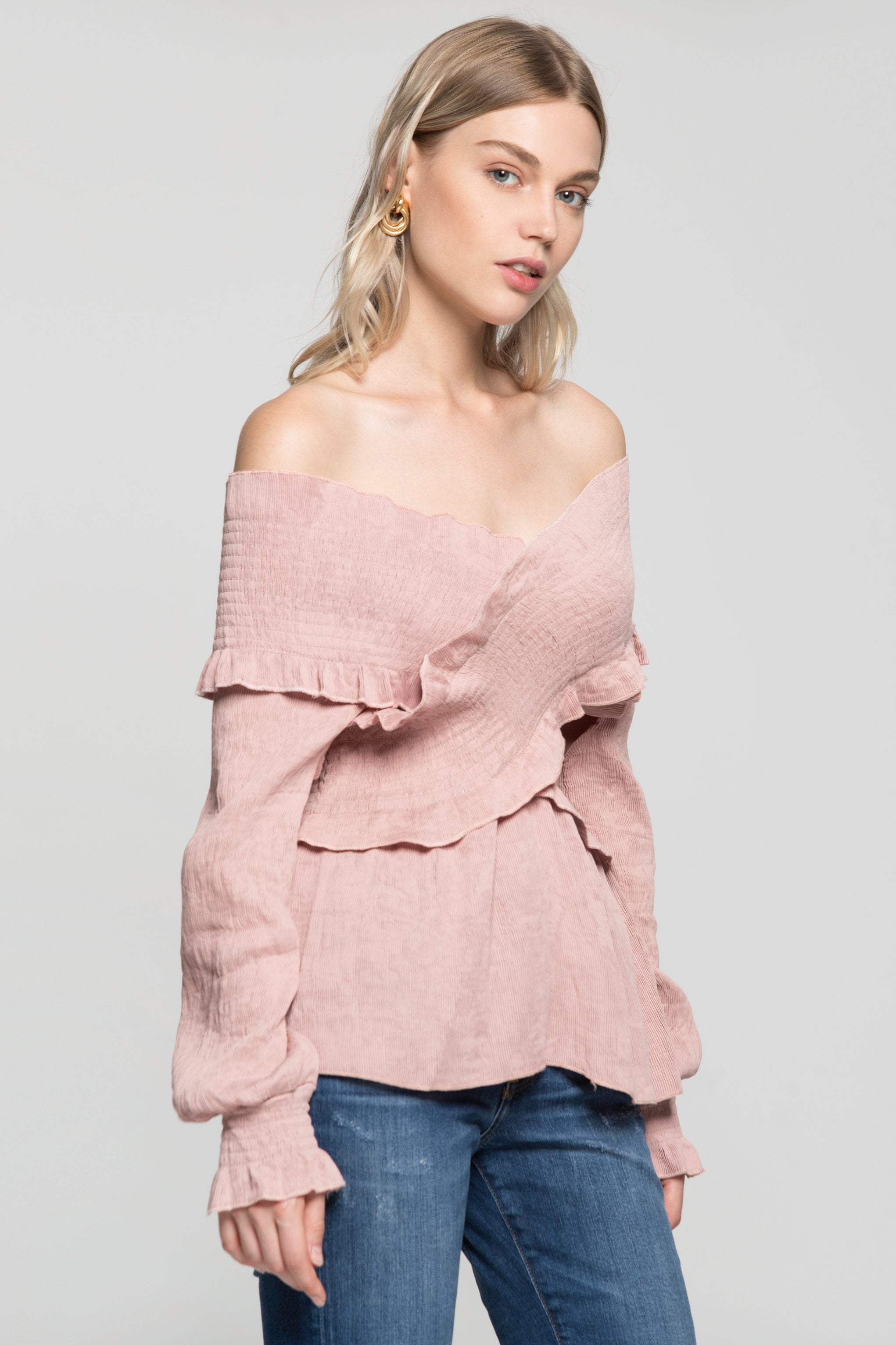 Carnation Pink Criss Cross Gathers V-Neck Top - ownthelooks-Development