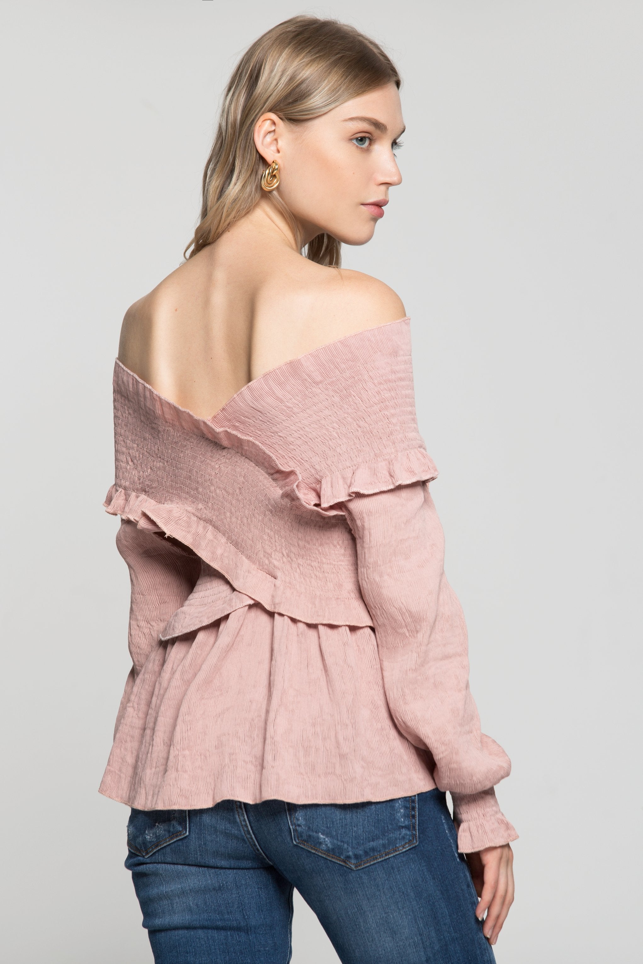 Carnation Pink Criss Cross Gathers V-Neck Top - ownthelooks-Development