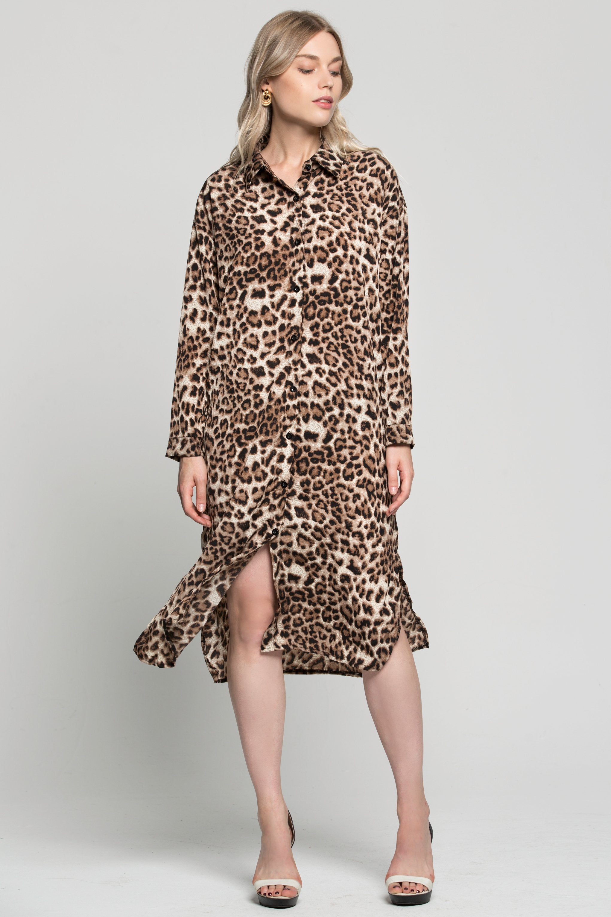Cheetah Print Oversized Shirt Dress - ownthelooks-Development