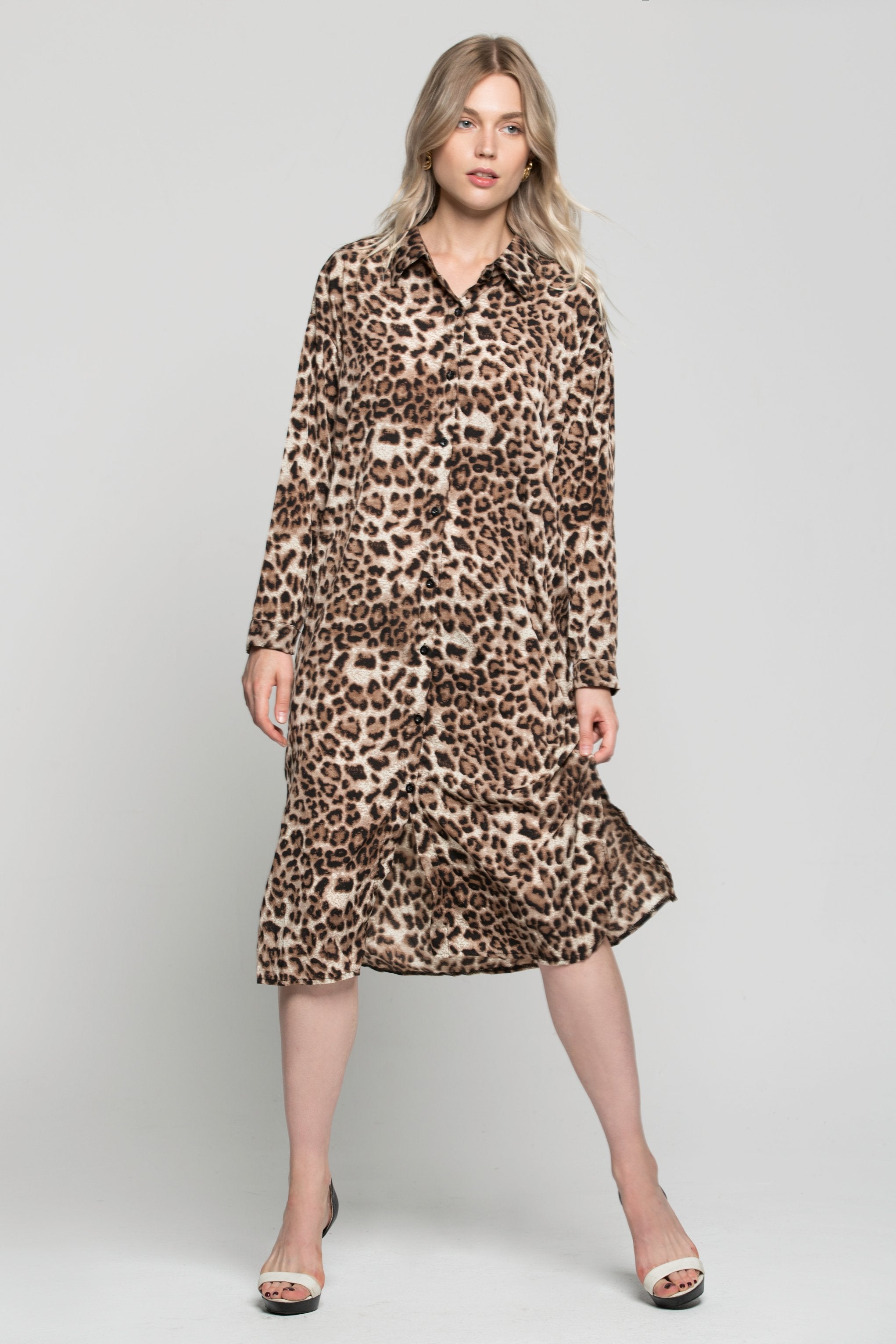 Cheetah Print Oversized Shirt Dress - ownthelooks-Development