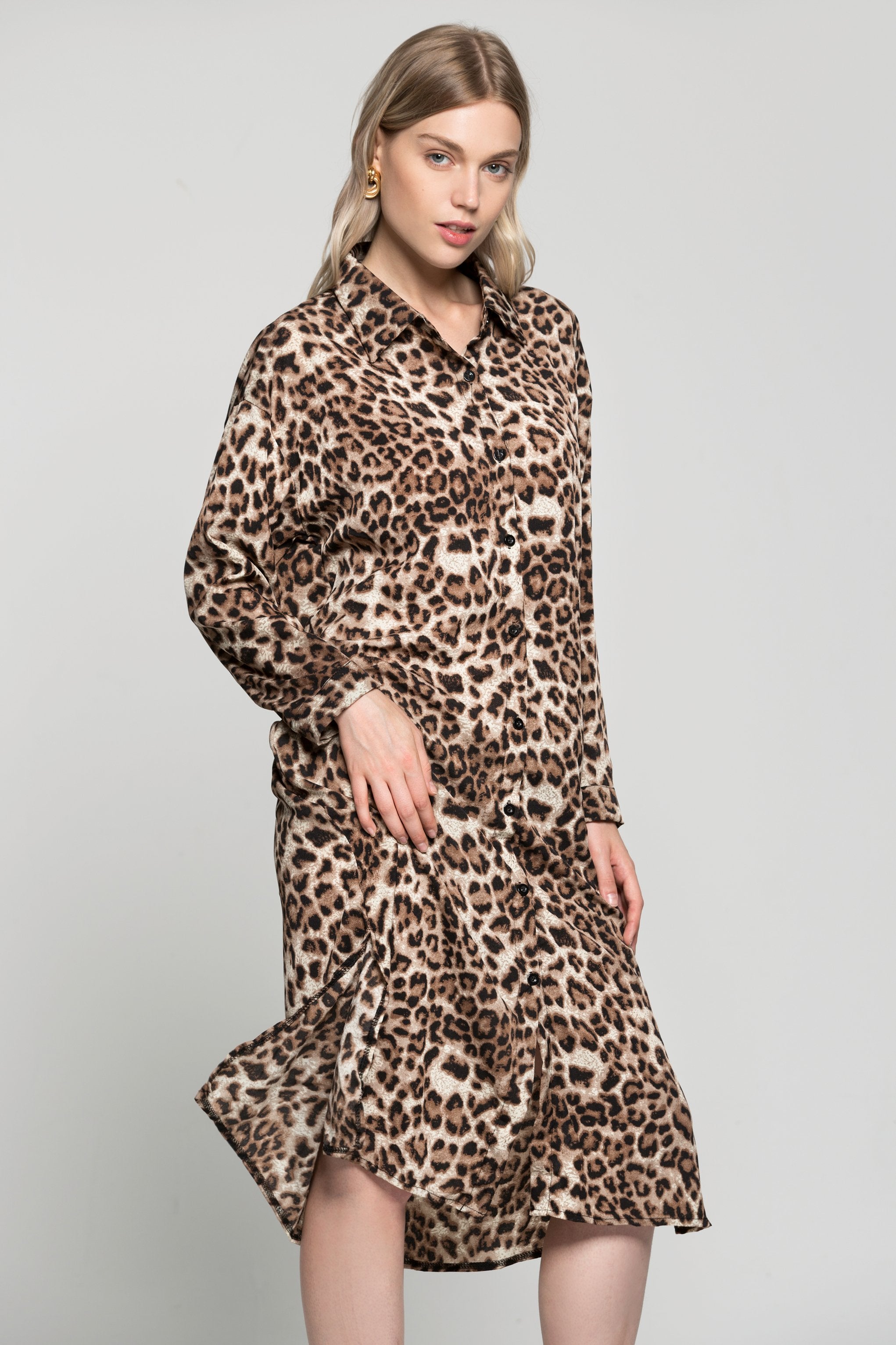 Cheetah Print Oversized Shirt Dress - ownthelooks-Development