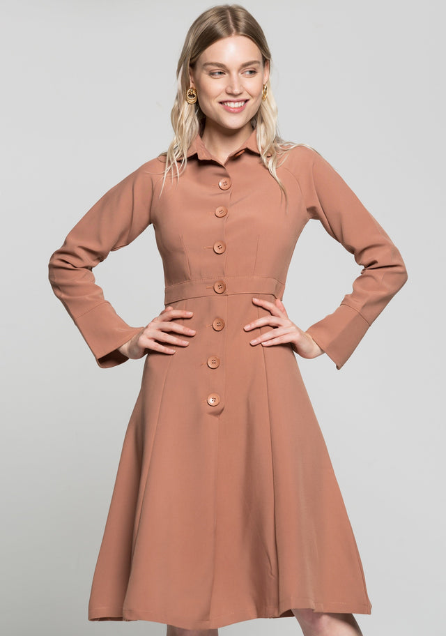 Coral Peach Pleated Midi Dress - ownthelooks-Development