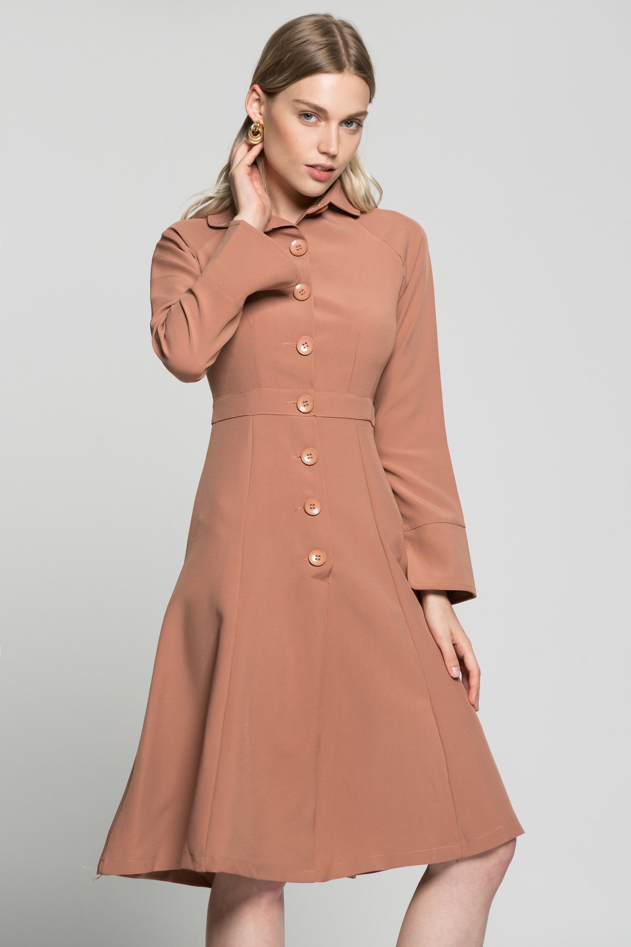 Coral Peach Pleated Midi Dress - ownthelooks-Development