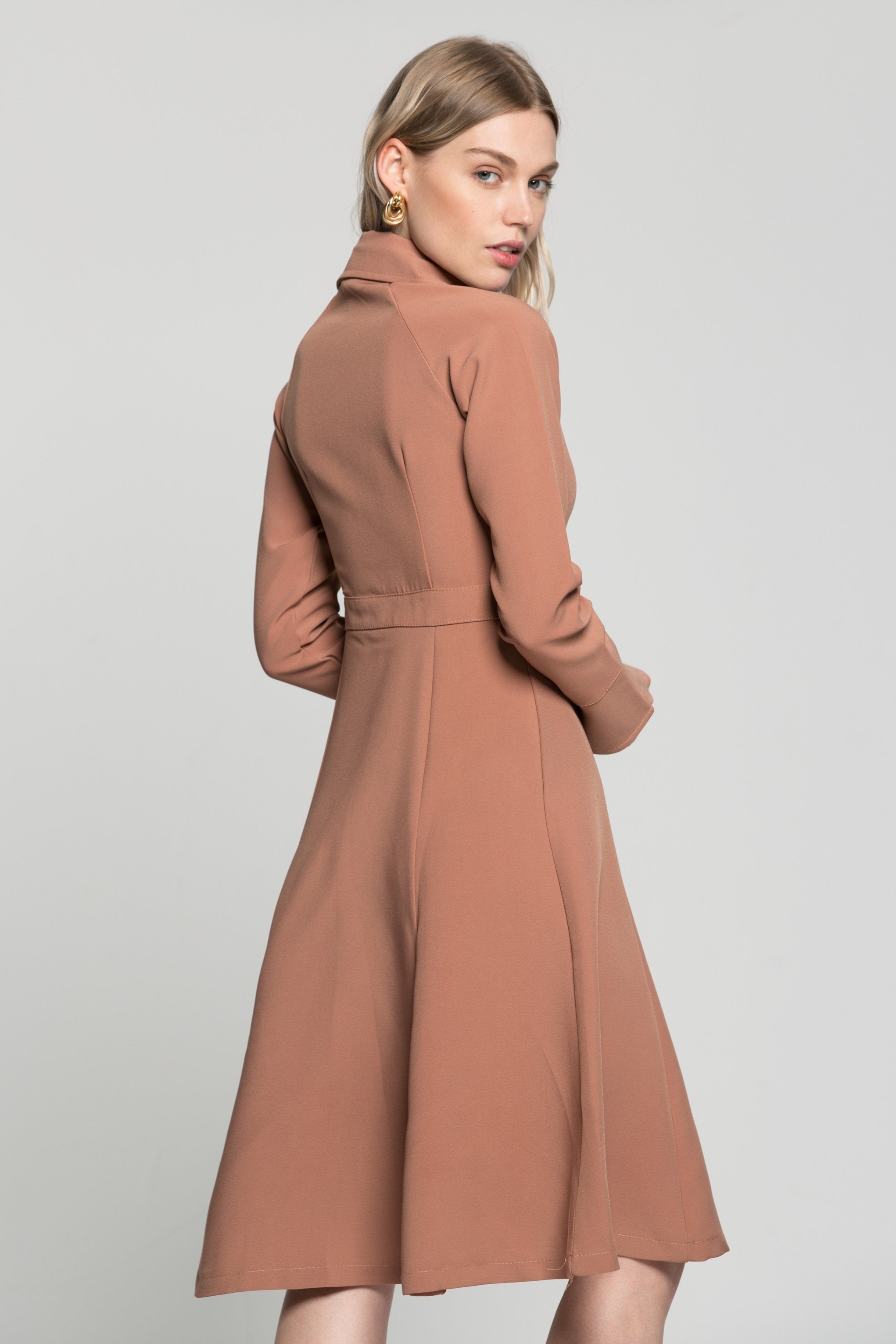 Coral Peach Pleated Midi Dress - ownthelooks-Development