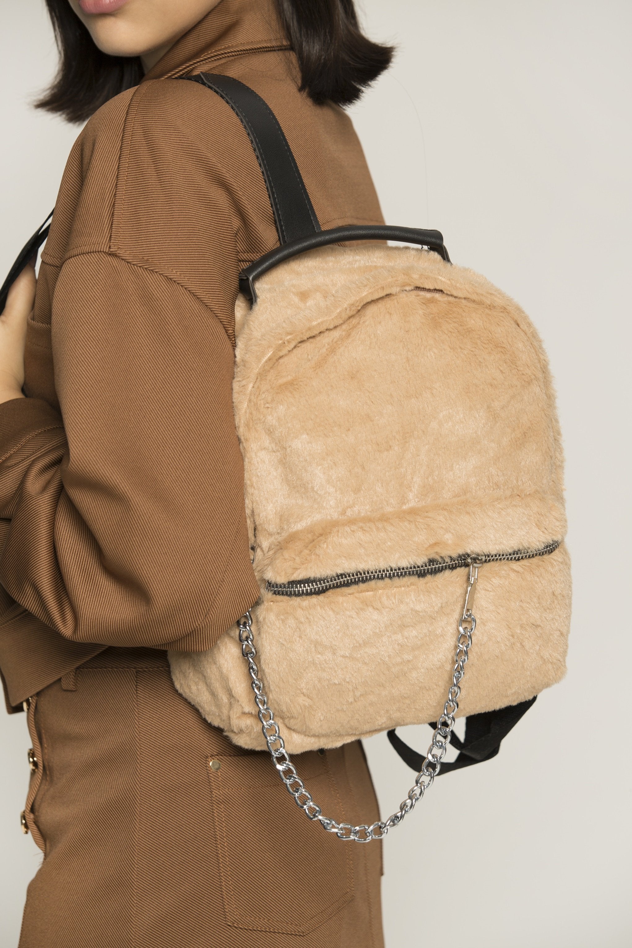 Faux Fur Caramel Cream Mini Backpack - ownthelooks-Development
