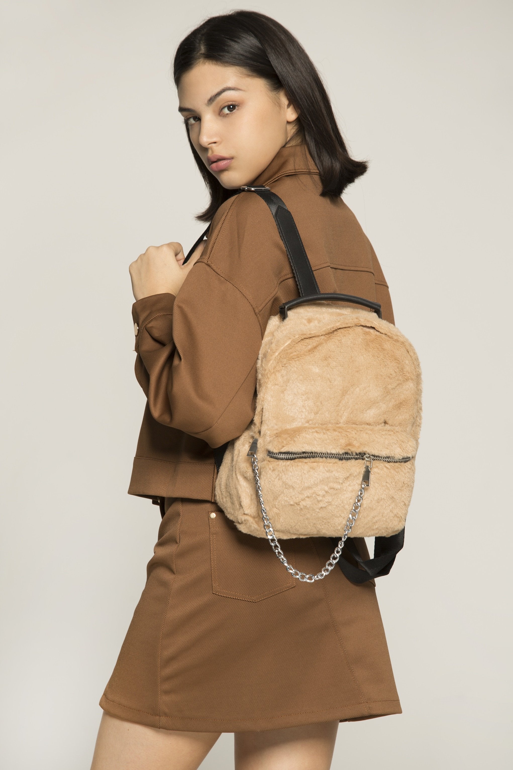 Faux Fur Caramel Cream Mini Backpack - ownthelooks-Development