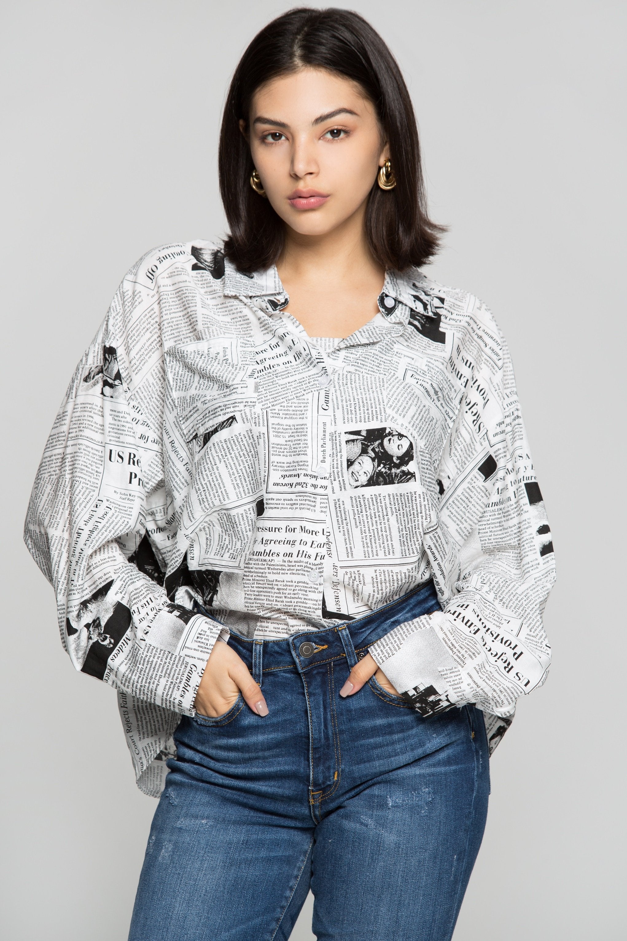 Newspaper Print Tube Top and Shirt Set - ownthelooks-Development