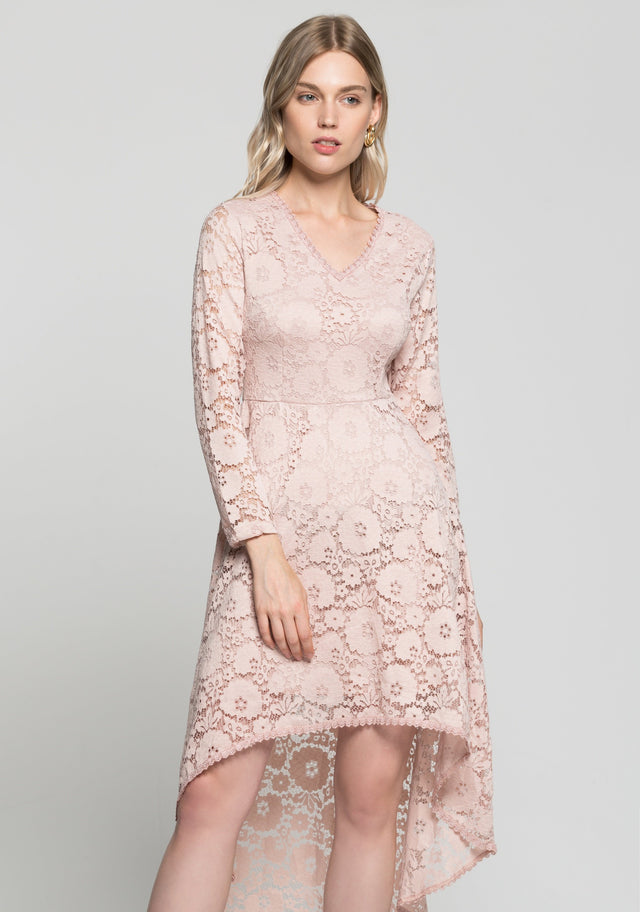 Pink V - Neck Floral Full Sleeves Mullet Dress - ownthelooks-Development
