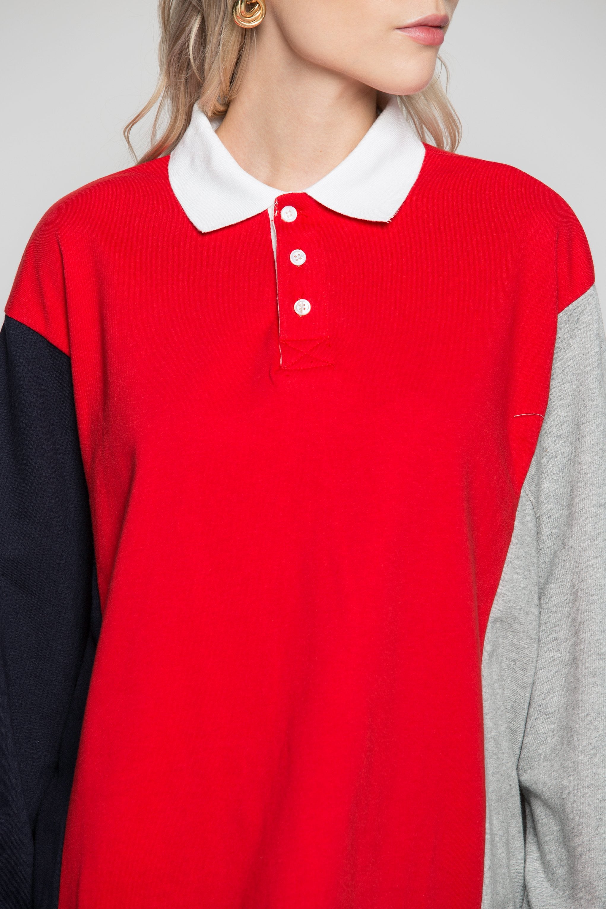 Red And Blue Oversized Sweater Top - ownthelooks-Development