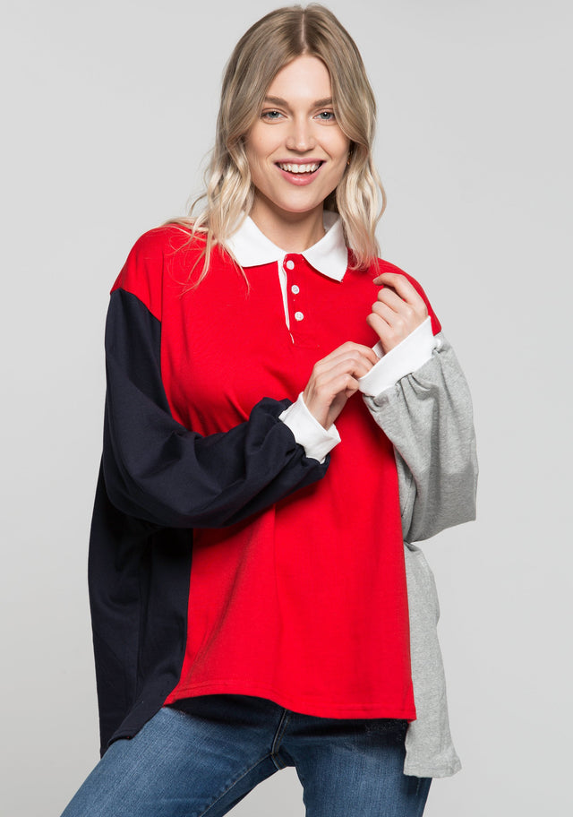 Red And Blue Oversized Sweater Top - ownthelooks-Development