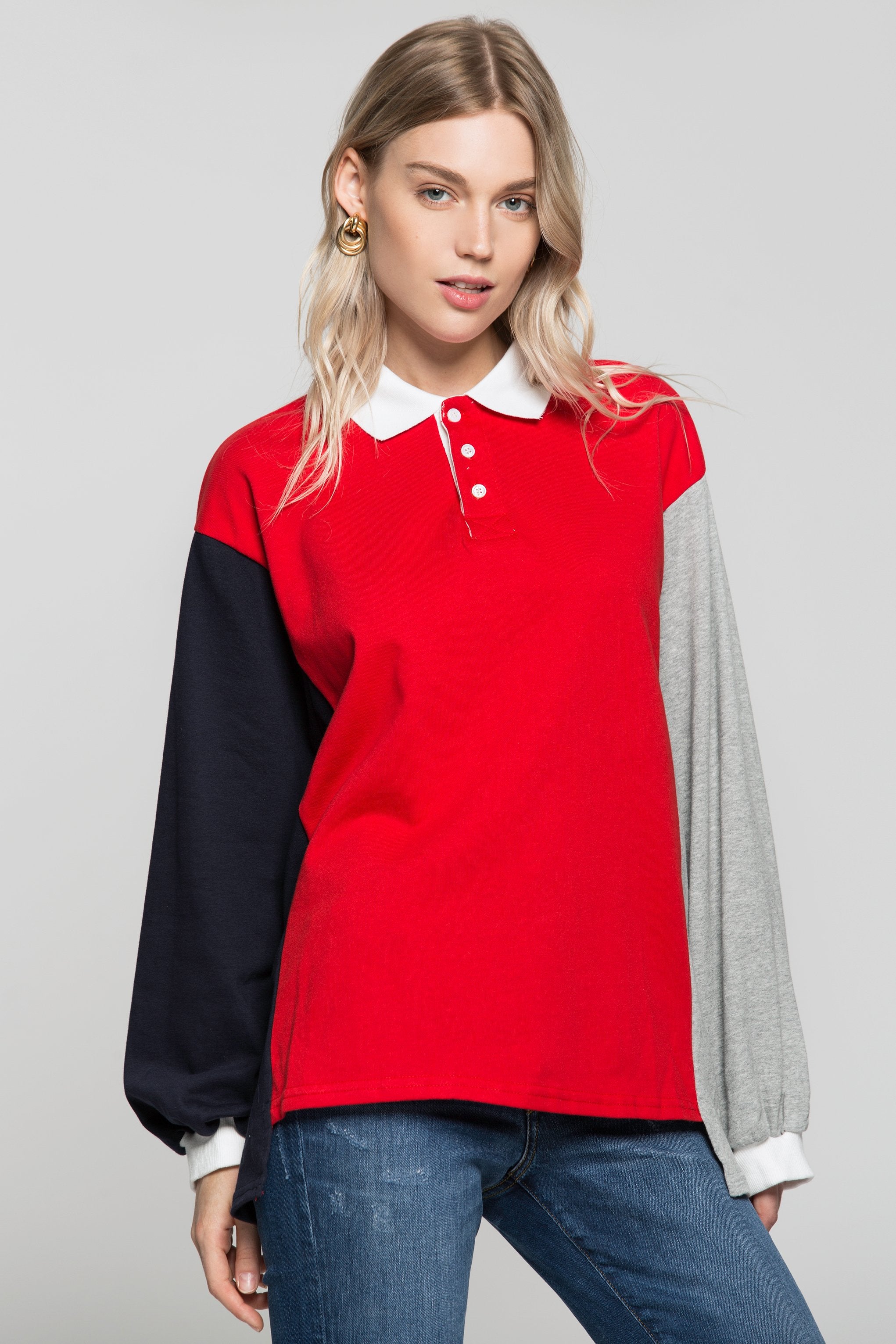 Red And Blue Oversized Sweater Top - ownthelooks-Development