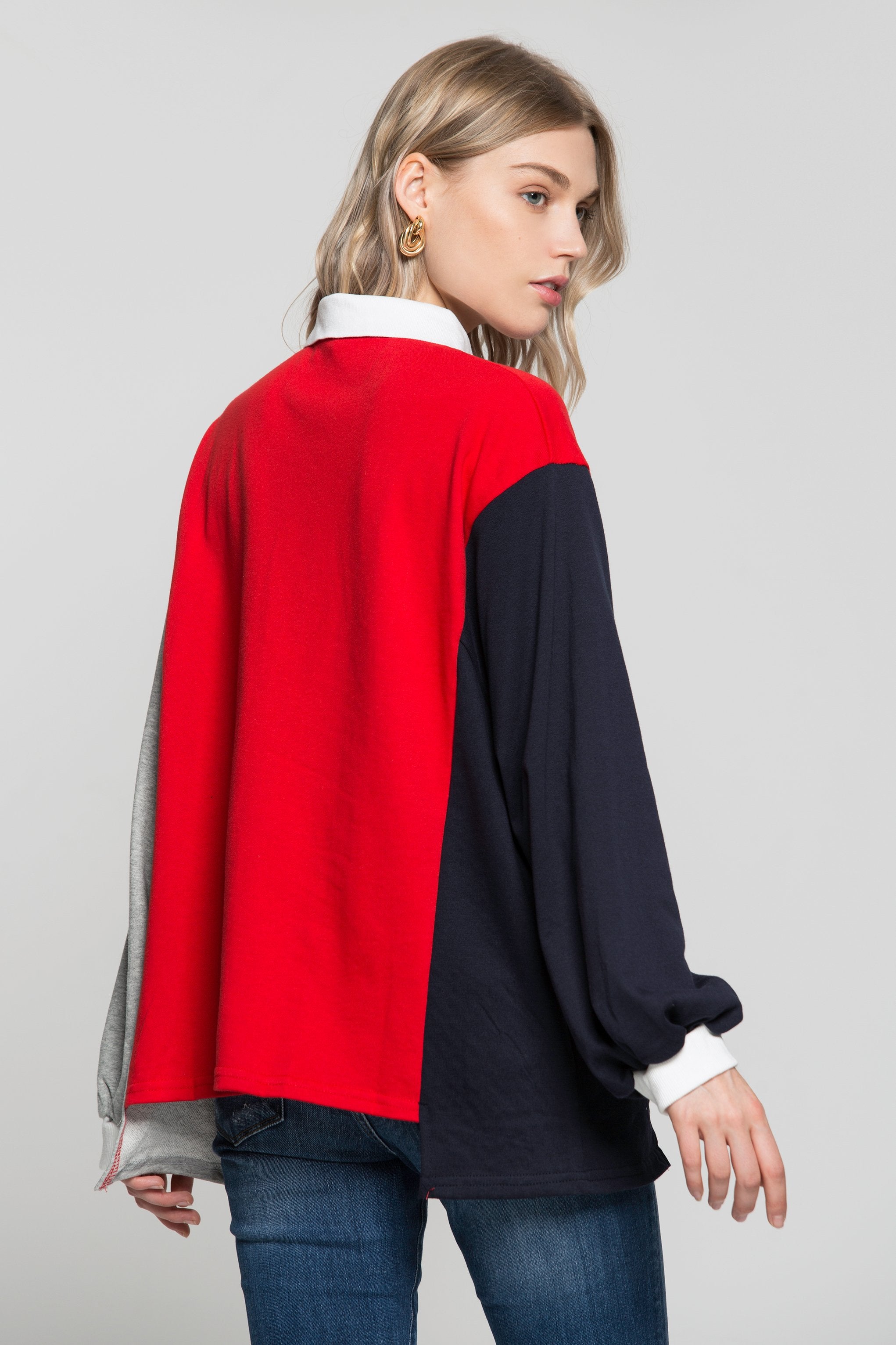 Red And Blue Oversized Sweater Top - ownthelooks-Development