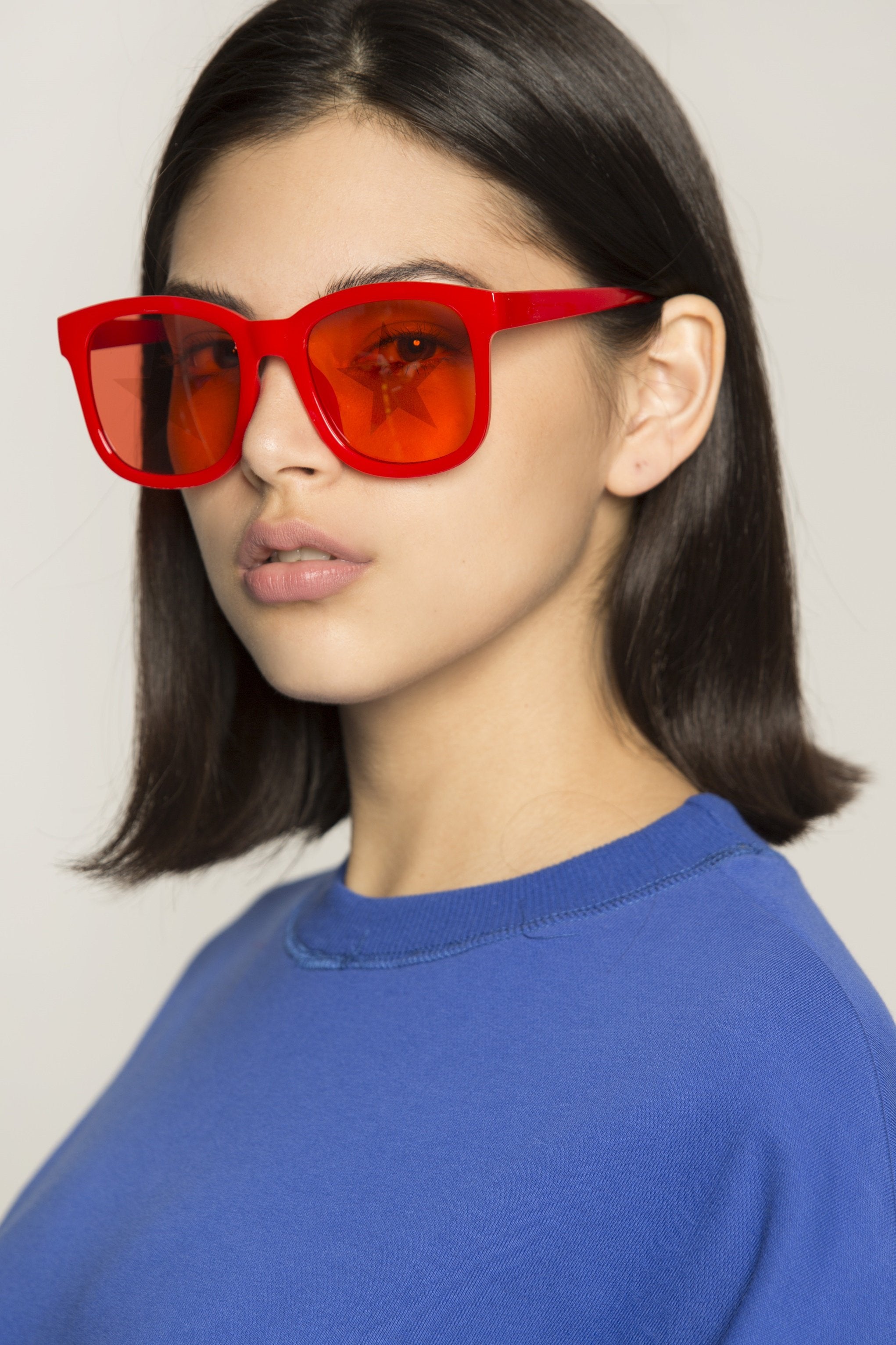 Red Transparent Star Embossed Rectangular Sunglasses - ownthelooks-Development