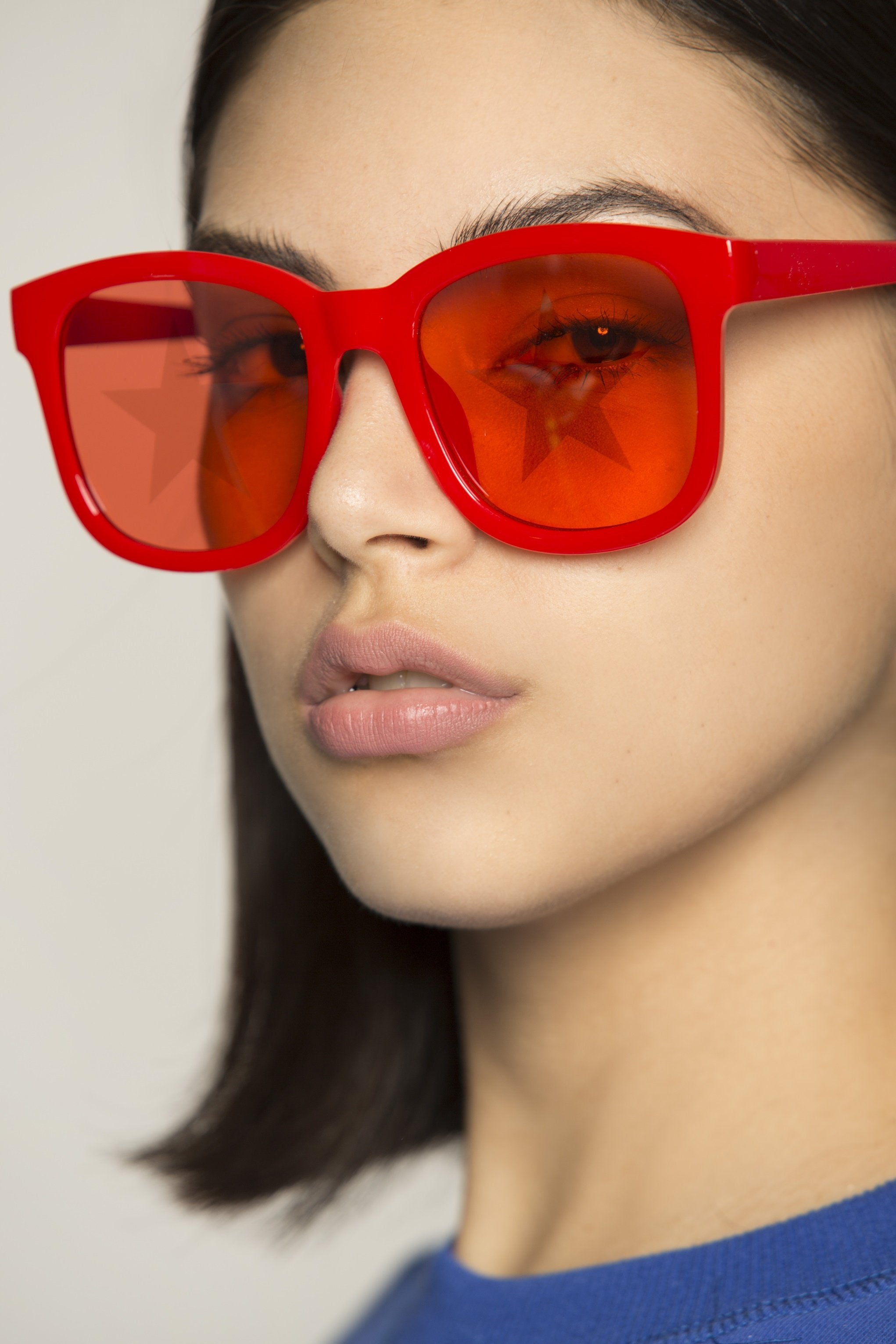 Red Transparent Star Embossed Rectangular Sunglasses - ownthelooks-Development