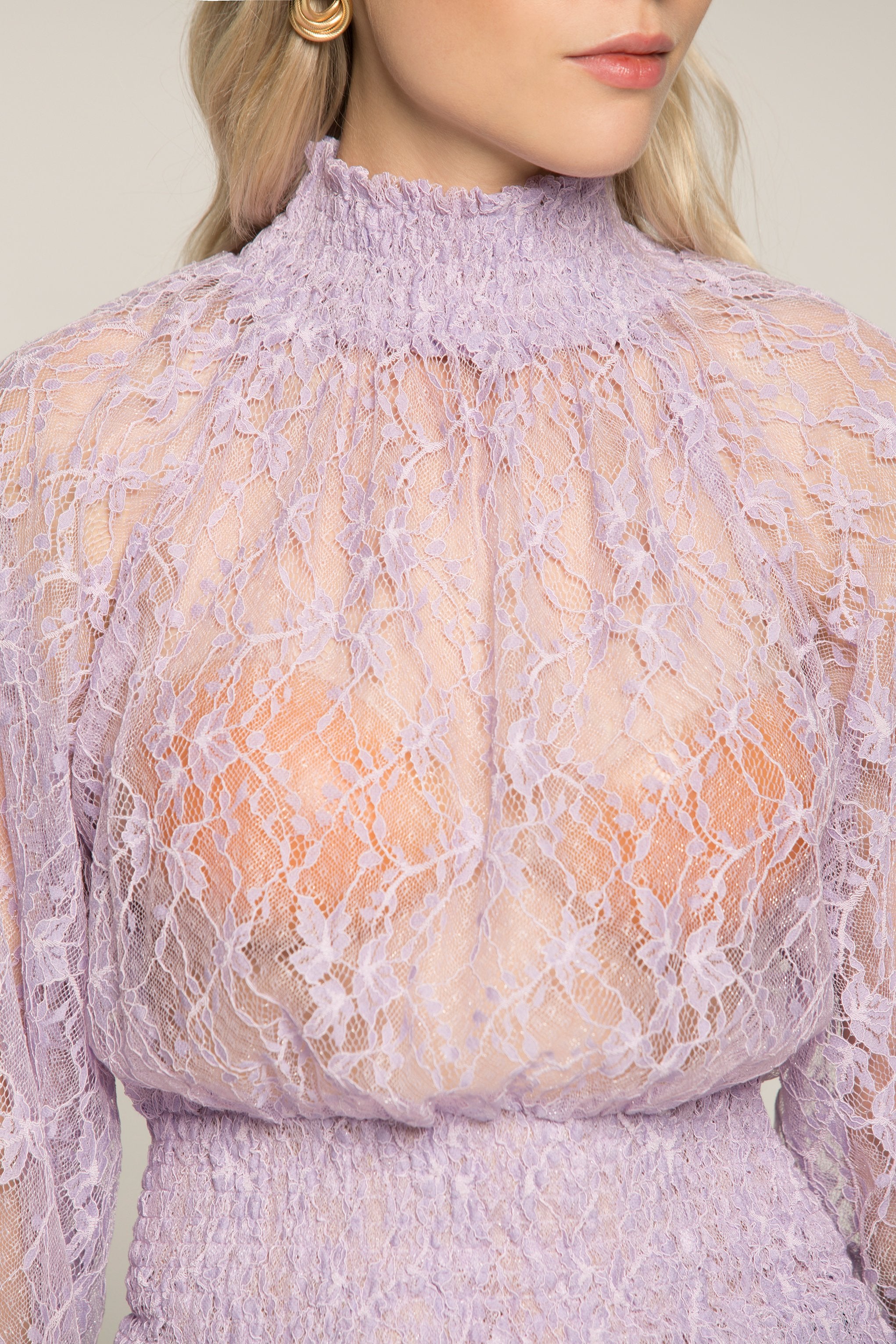 Lilac Sheer Smocked Neck and Waist Top - ownthelooks-Development