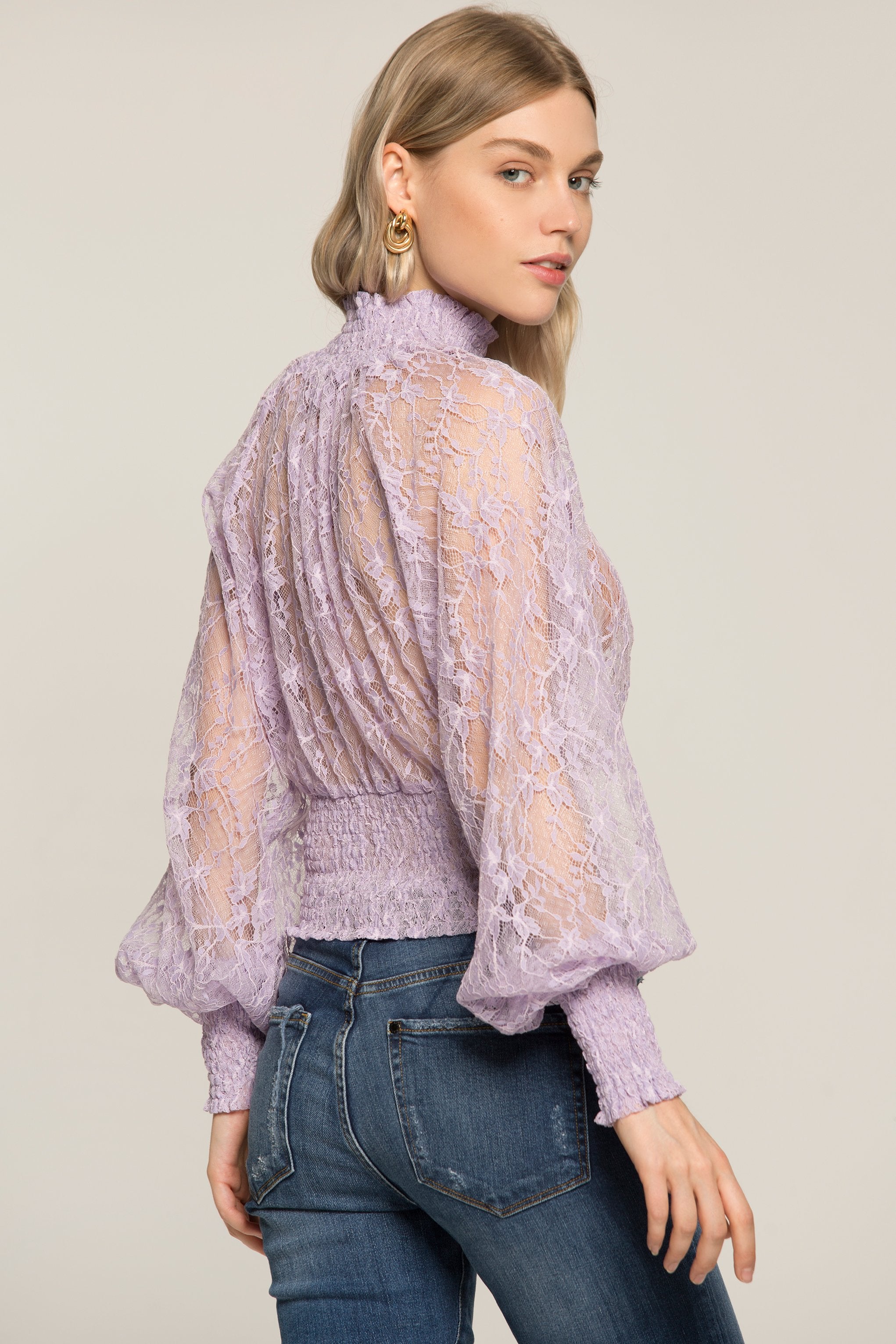 Lilac Sheer Smocked Neck and Waist Top - ownthelooks-Development