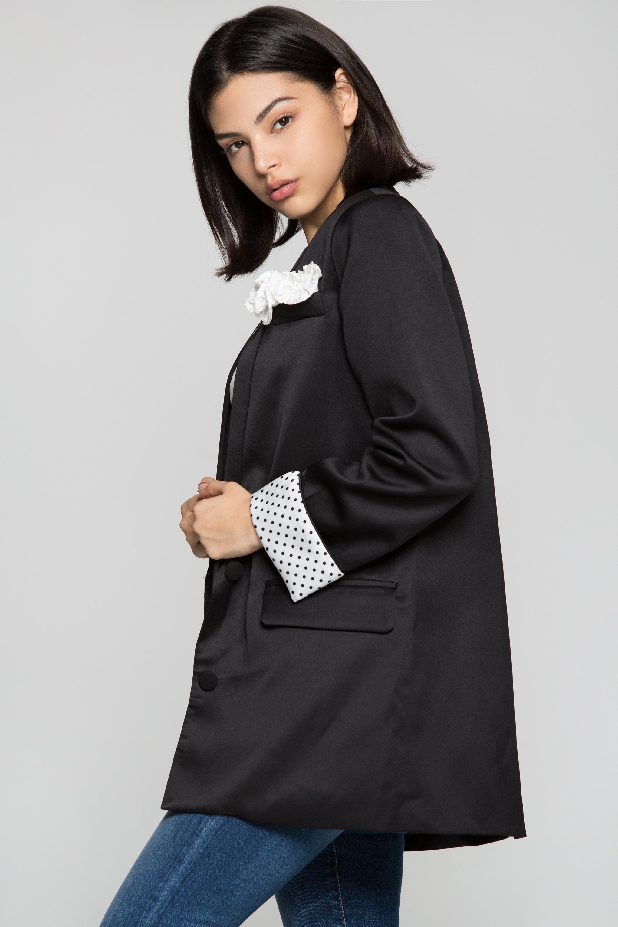 Black Tailored Blazer with Encrusted Jewels - ownthelooks-Development