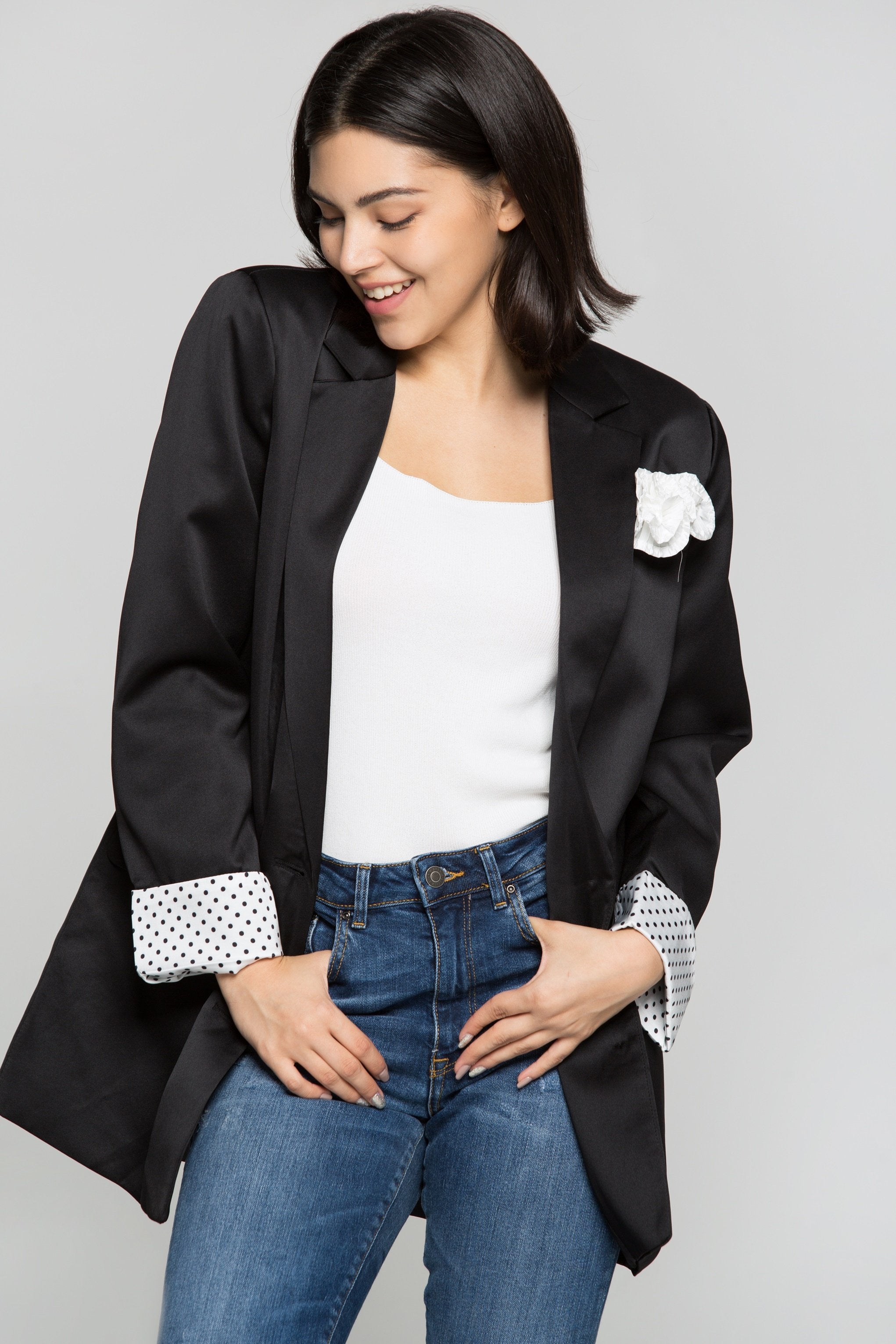 Black Tailored Blazer with Encrusted Jewels - ownthelooks-Development