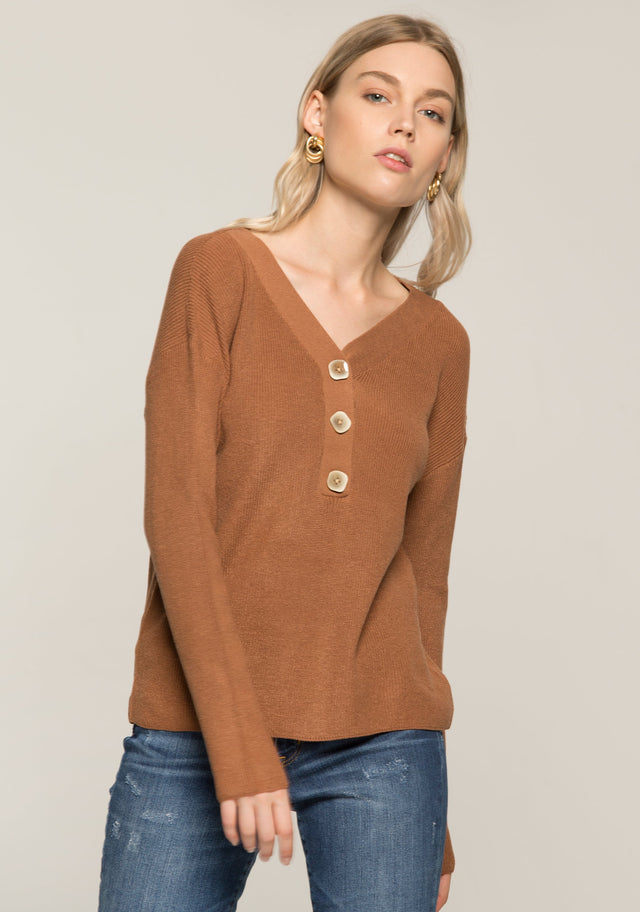 Brown Woollen Full Sleeves Sweater - ownthelooks-Development