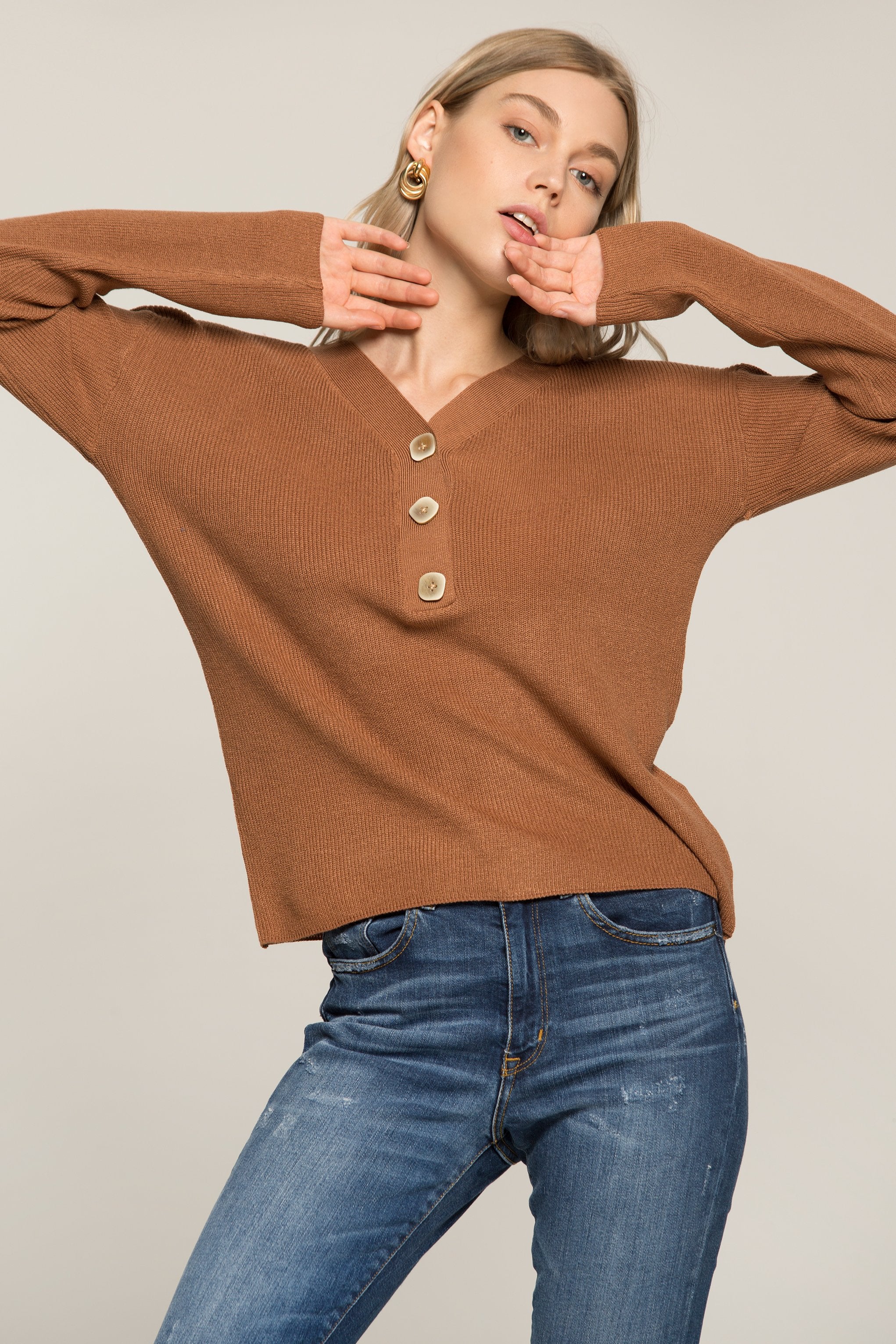 Brown Woollen Full Sleeves Sweater - ownthelooks-Development