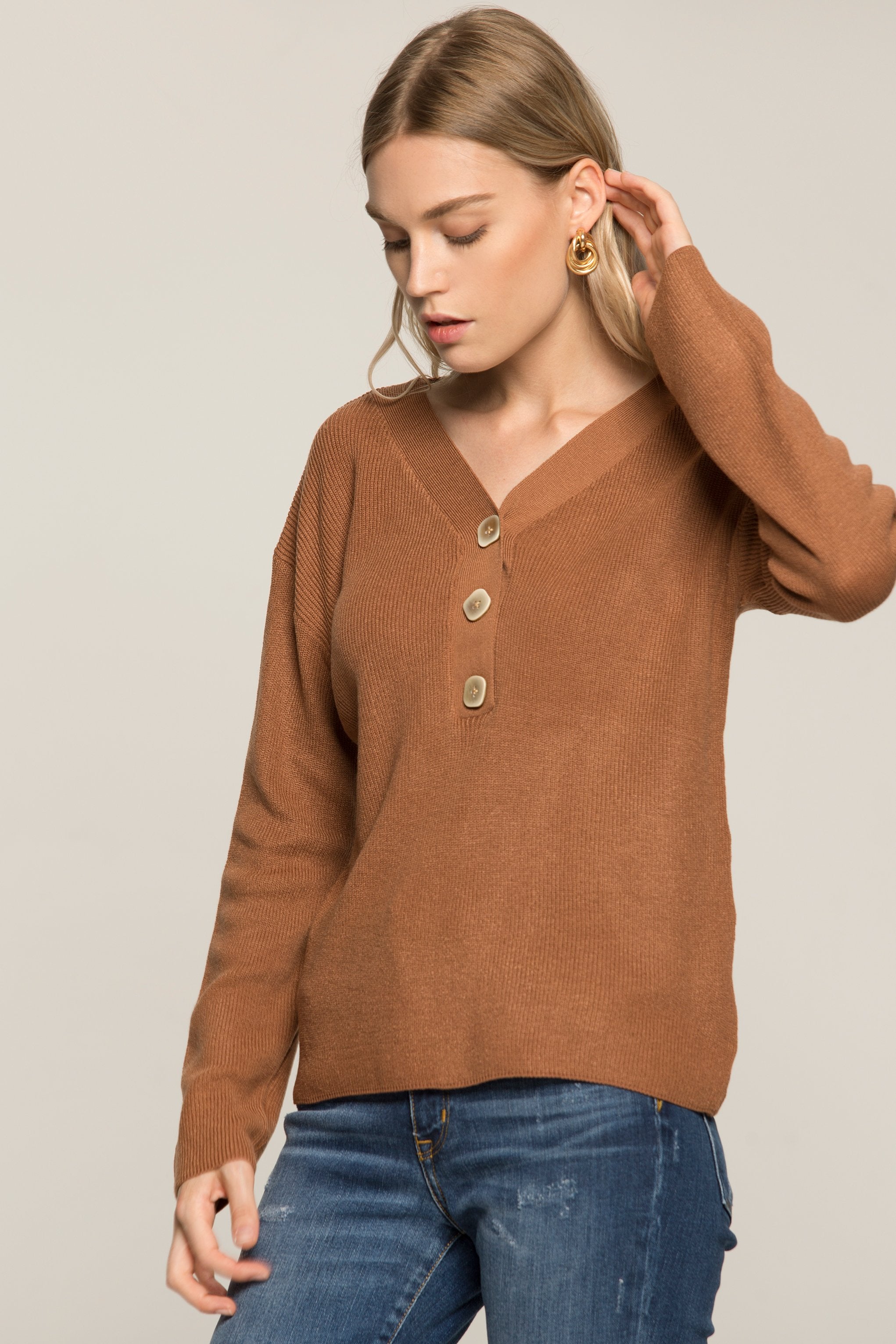 Brown Woollen Full Sleeves Sweater - ownthelooks-Development