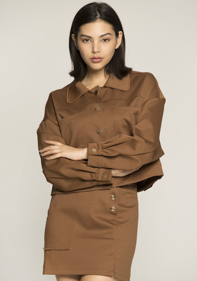 Caramel Brown Button Up Jacket and Skirt Set - ownthelooks-Development