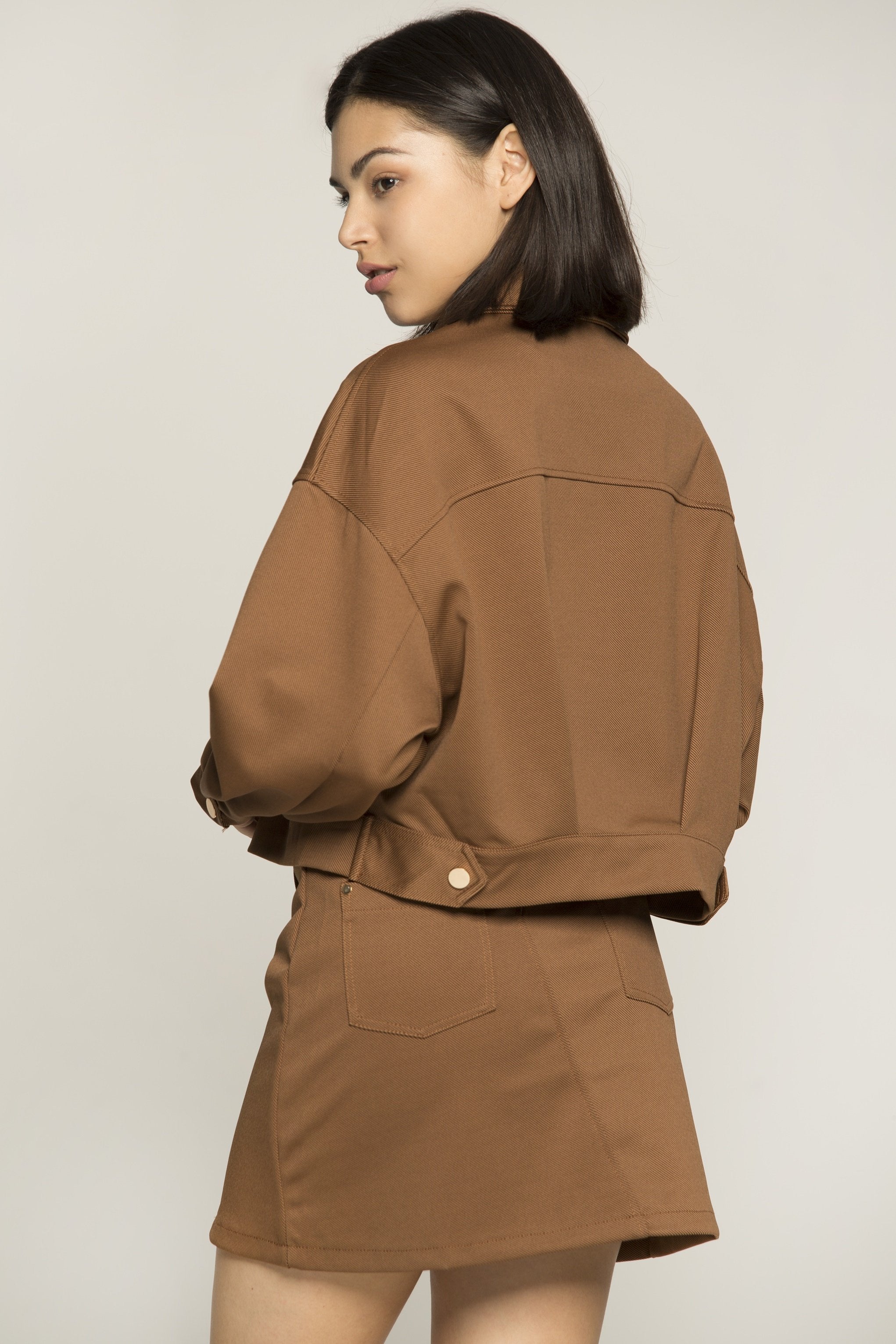 Caramel Brown Button Up Jacket and Skirt Set - ownthelooks-Development