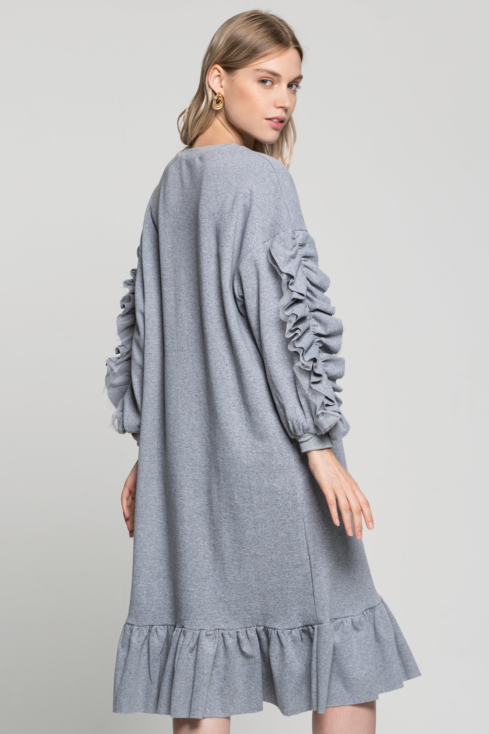 Greyish Ruffled Midi Dress - ownthelooks-Development