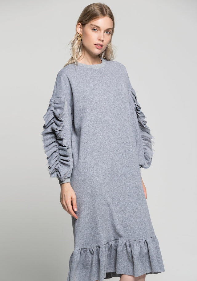 Greyish Ruffled Midi Dress - ownthelooks-Development