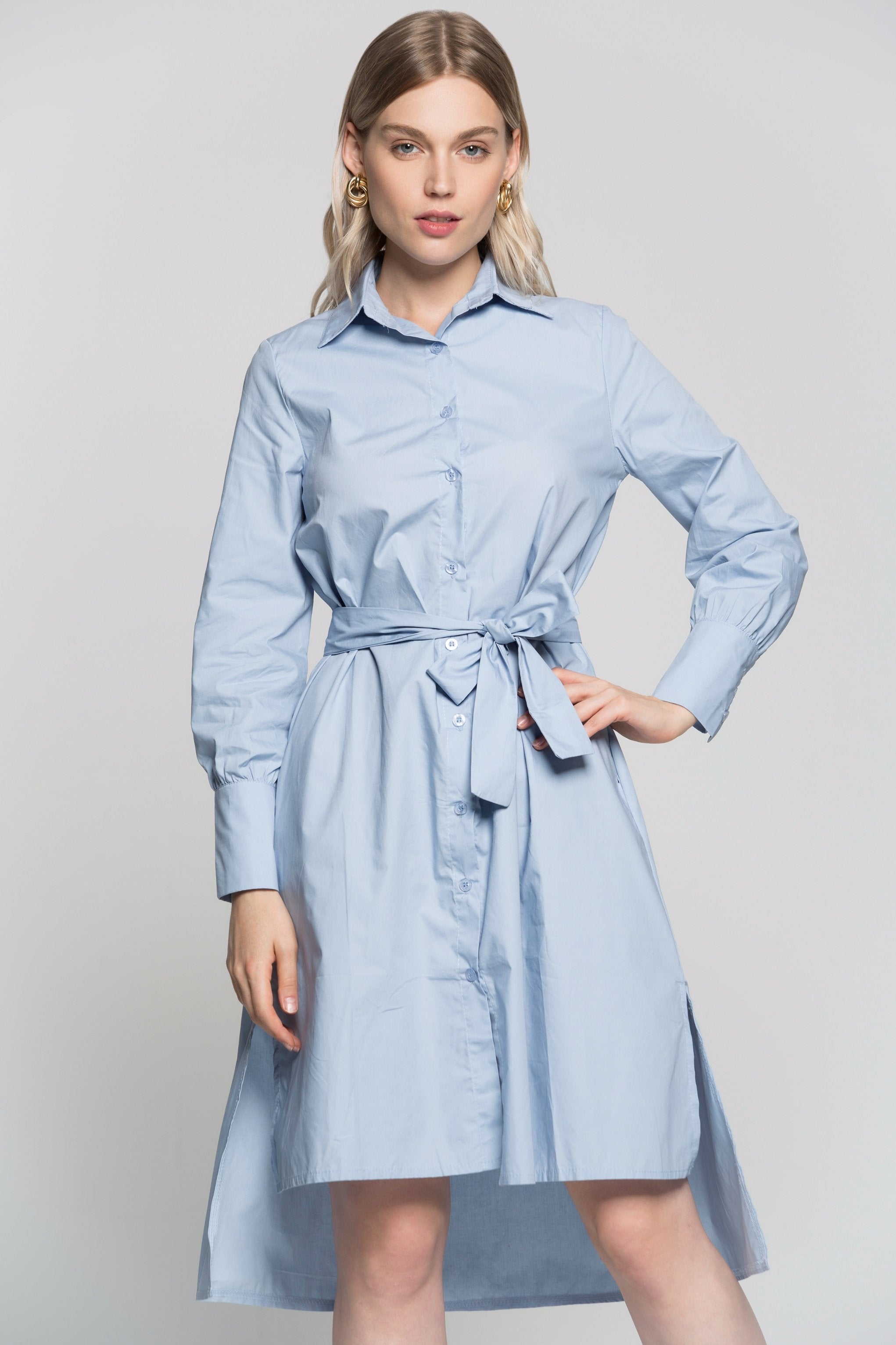 Powder Blue Shirt Dress - ownthelooks-Development