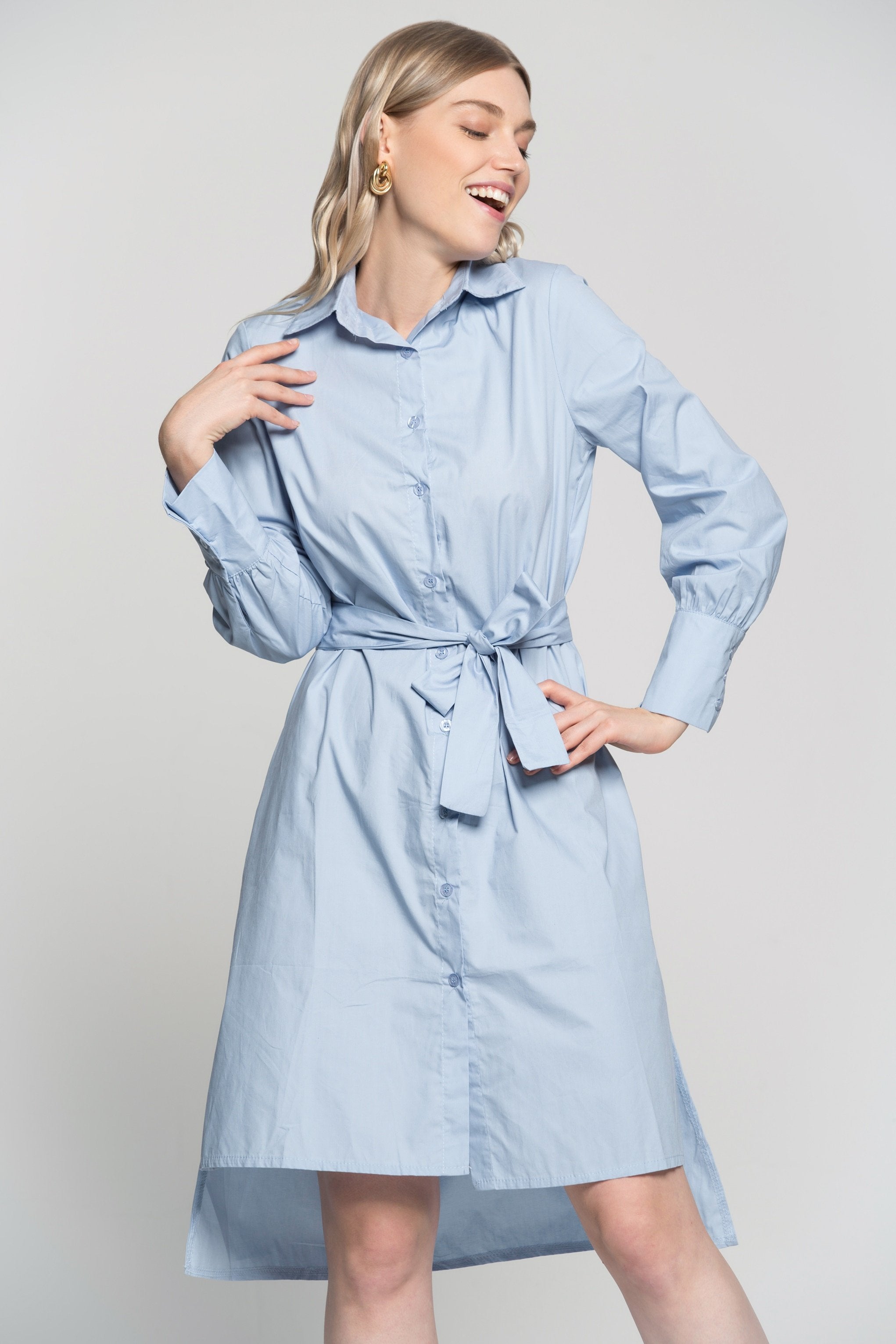 Powder Blue Shirt Dress - ownthelooks-Development
