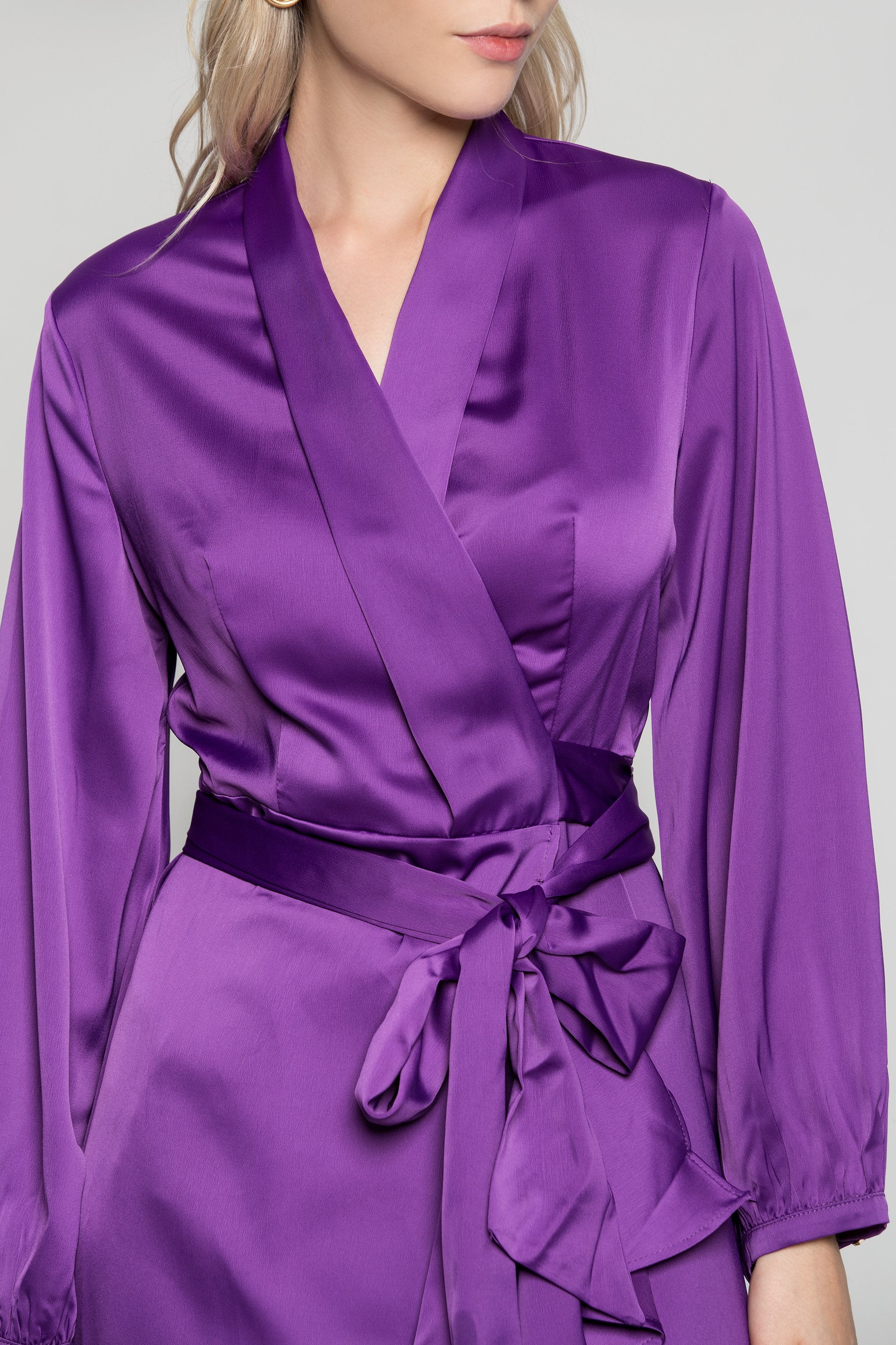 Purple Solid Wrap Around Mullet Dress - ownthelooks-Development
