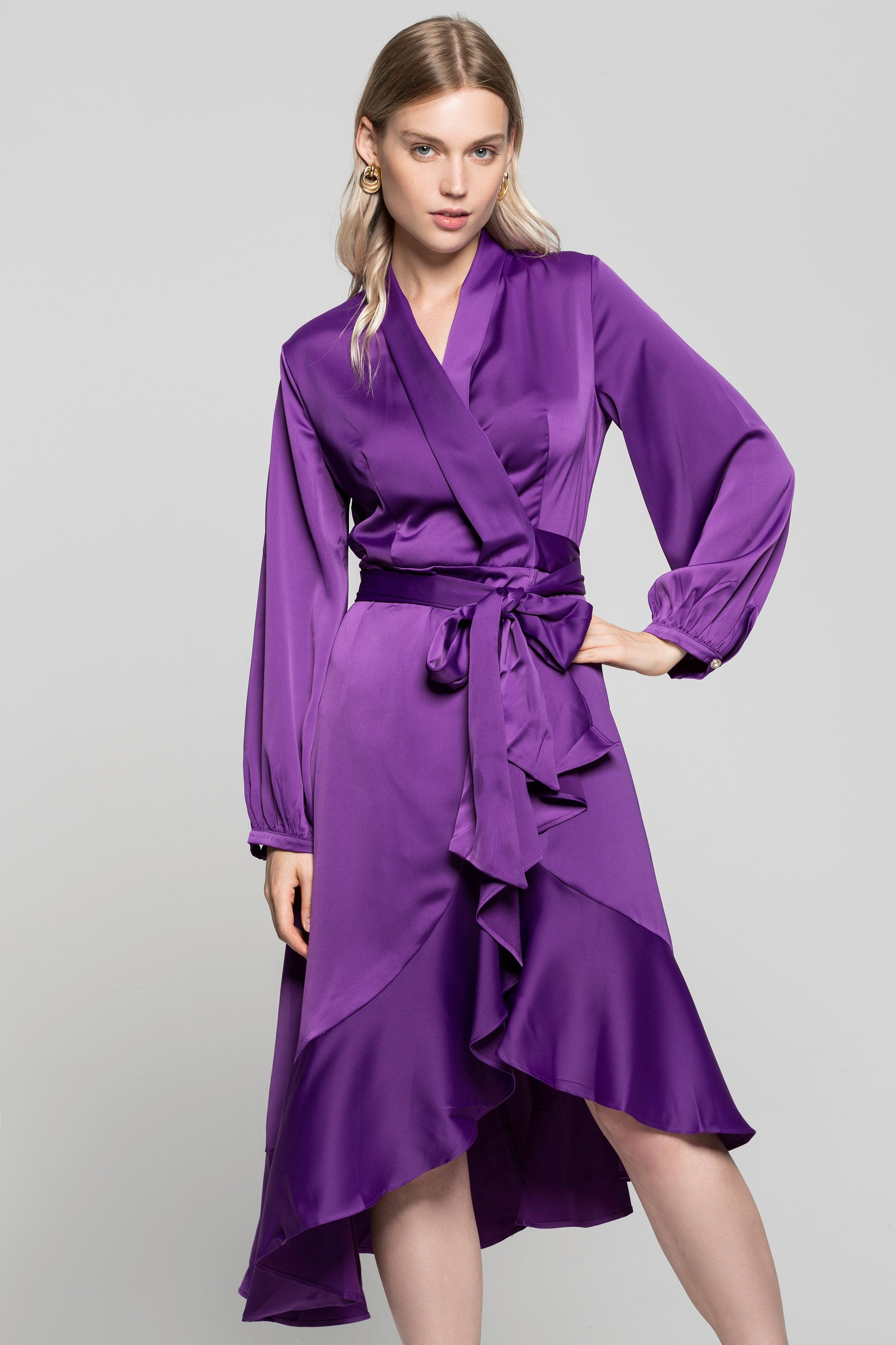 Purple Solid Wrap Around Mullet Dress - ownthelooks-Development