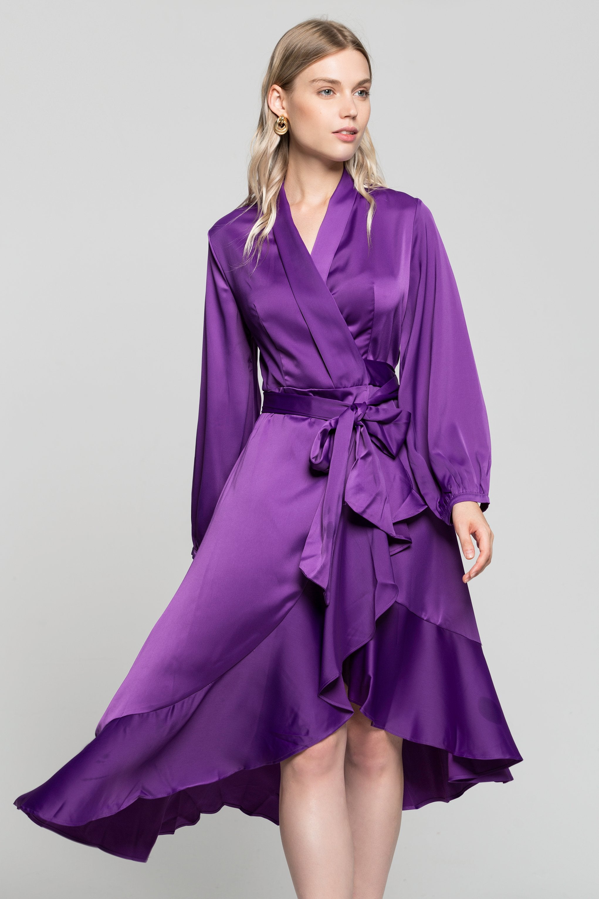 Purple Solid Wrap Around Mullet Dress - ownthelooks-Development
