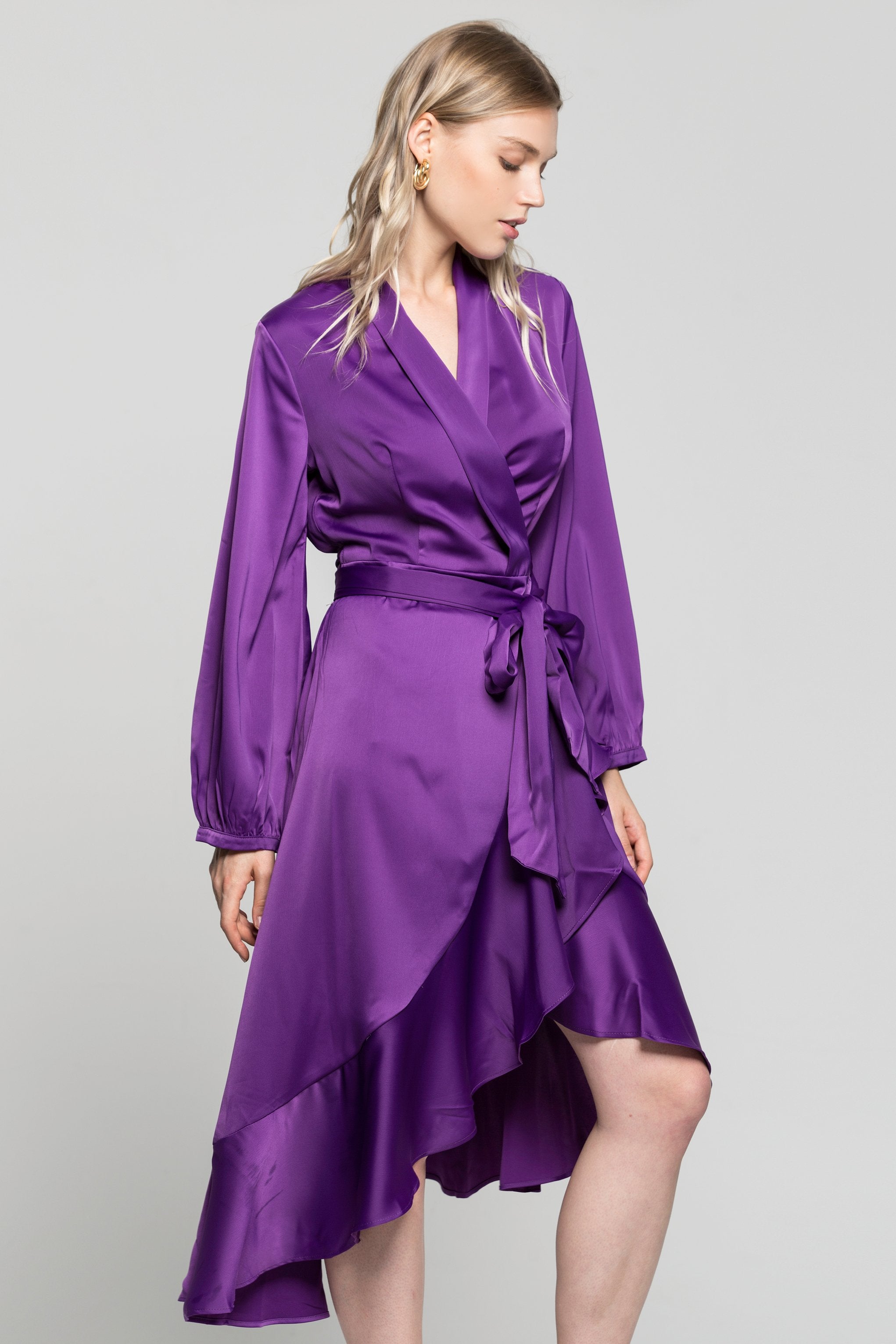 Purple Solid Wrap Around Mullet Dress - ownthelooks-Development