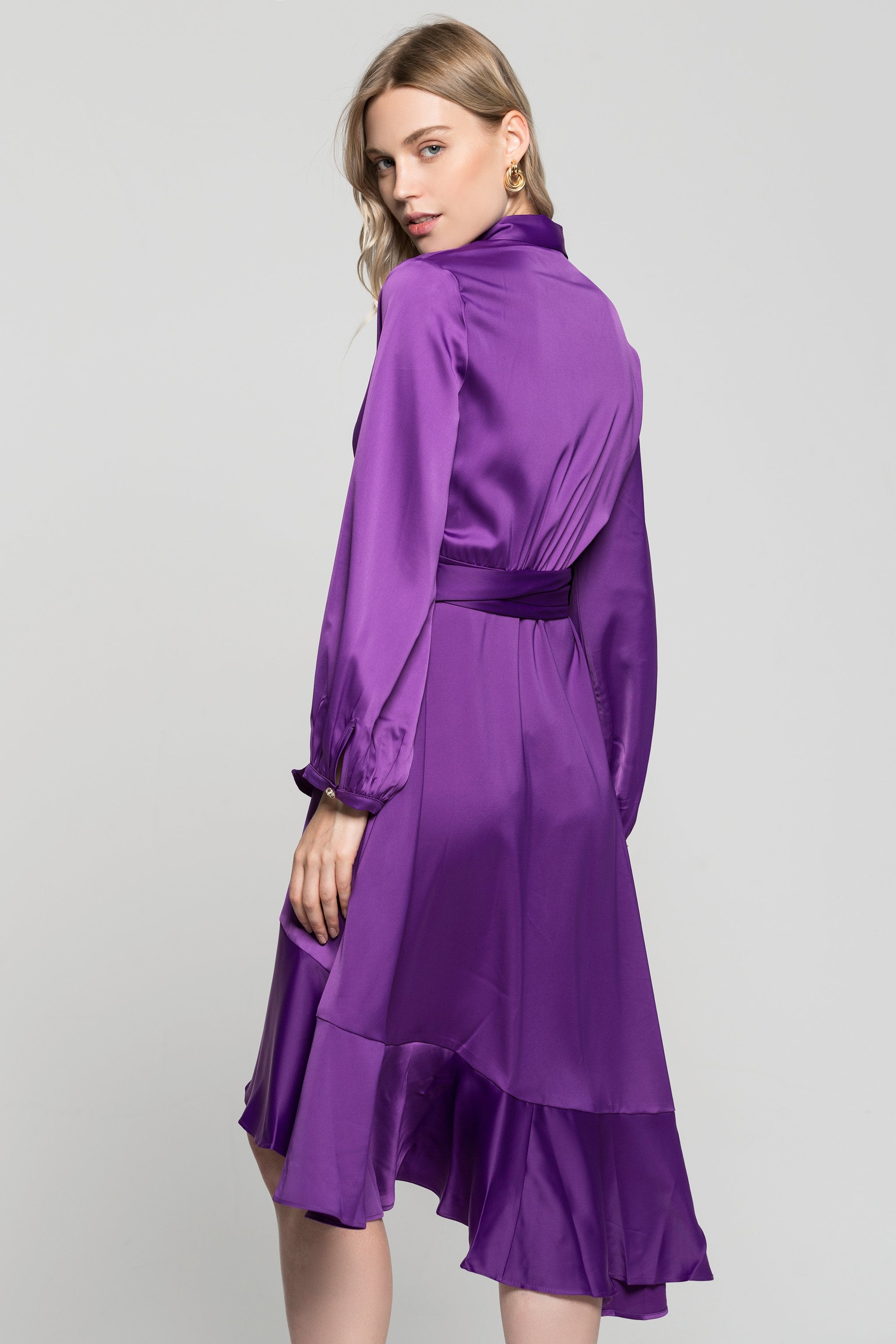 Purple Solid Wrap Around Mullet Dress - ownthelooks-Development