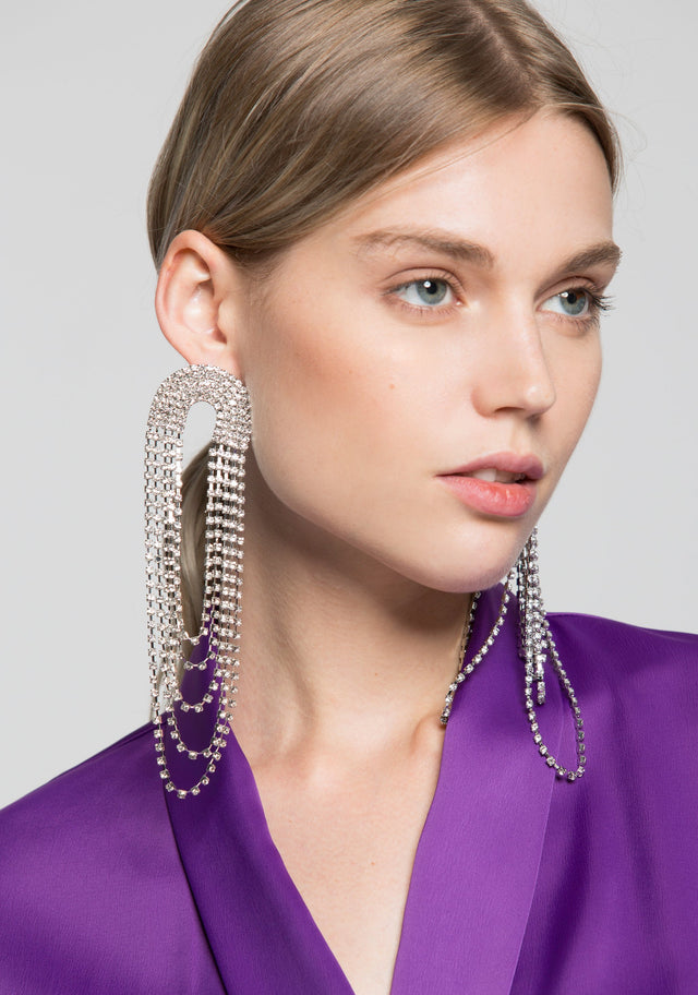 Semi Circular Diamond Studded Drop Earrings - ownthelooks-Development