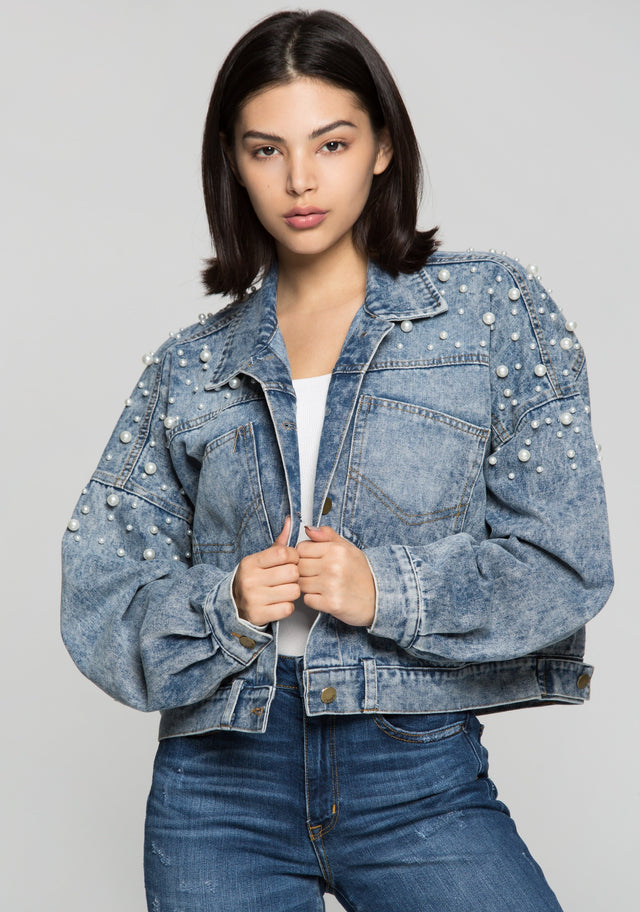True Blue Pearl Studded Denim Jacket - ownthelooks-Development