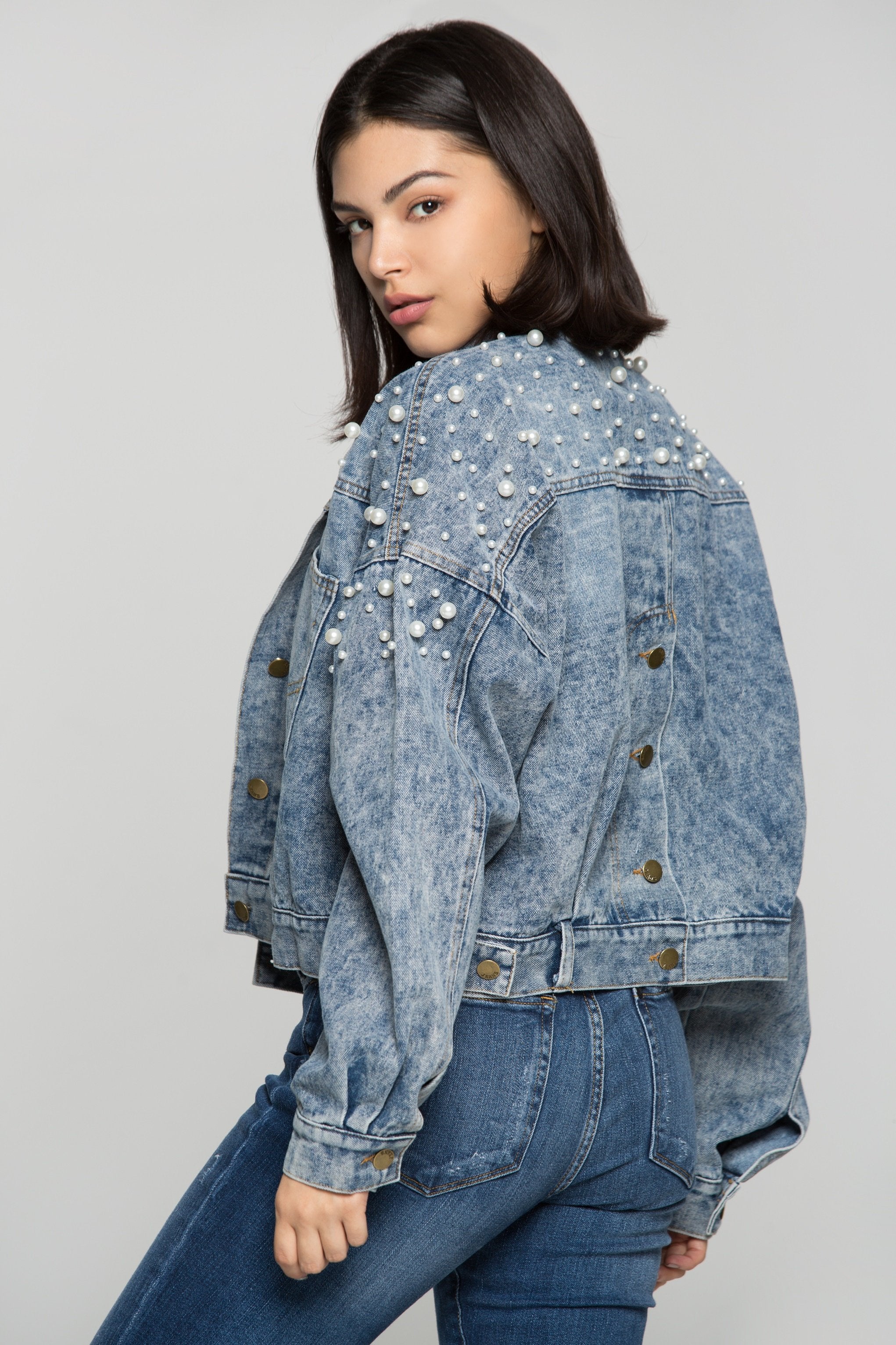 True Blue Pearl Studded Denim Jacket - ownthelooks-Development