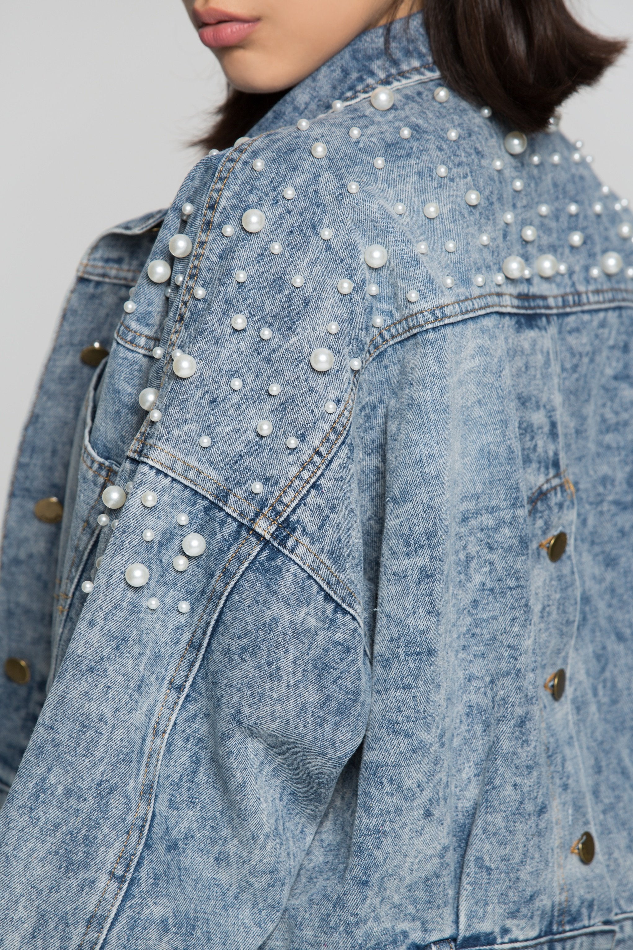 True Blue Pearl Studded Denim Jacket - ownthelooks-Development