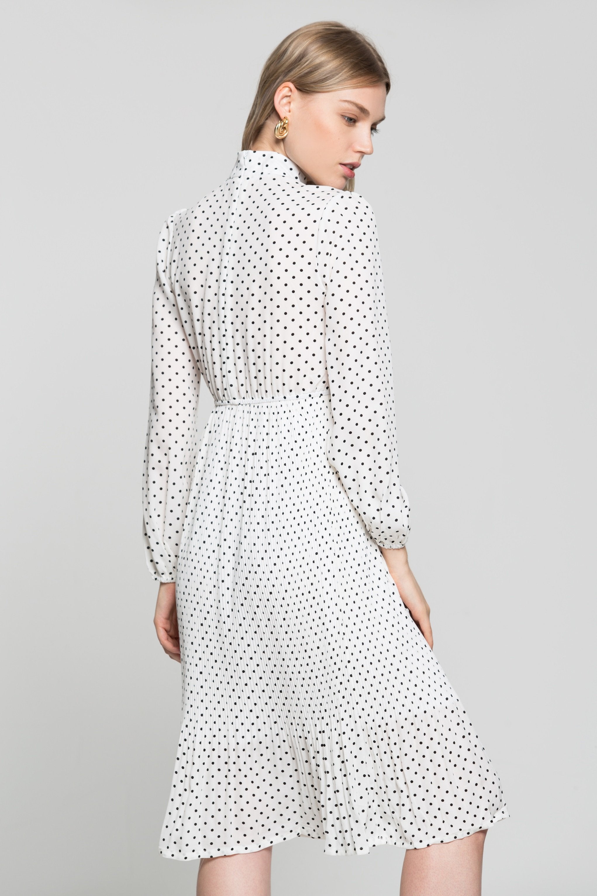 White Ruffle Sleeves Black Polka Dot Dress - ownthelooks-Development