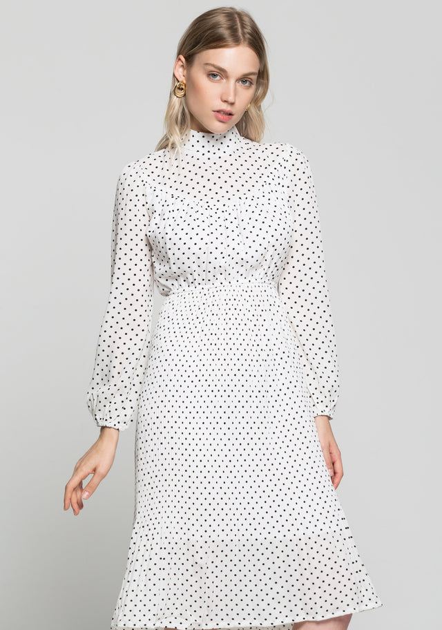 White Ruffle Sleeves Black Polka Dot Dress - ownthelooks-Development