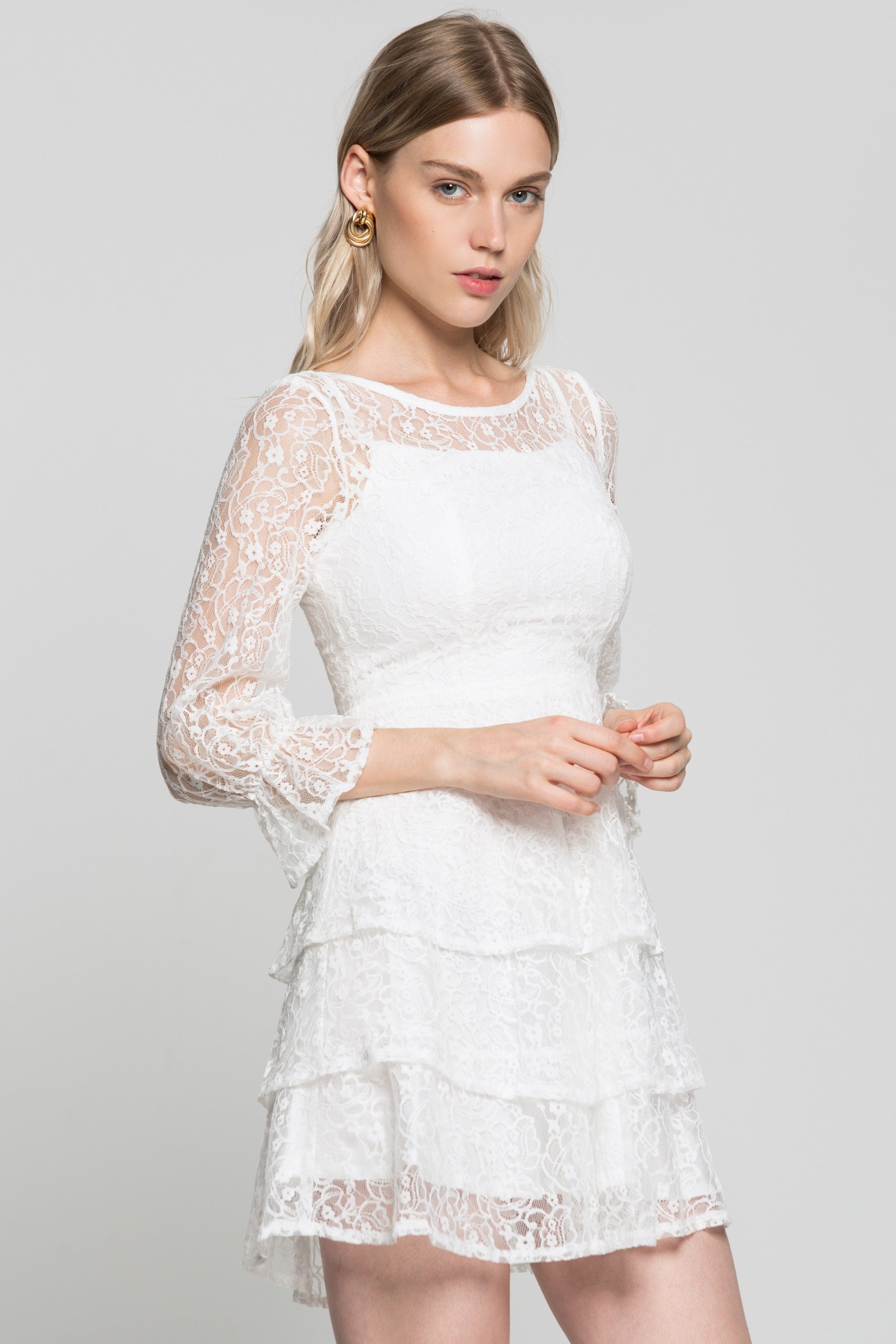White Tiered Lace Dress - ownthelooks-Development