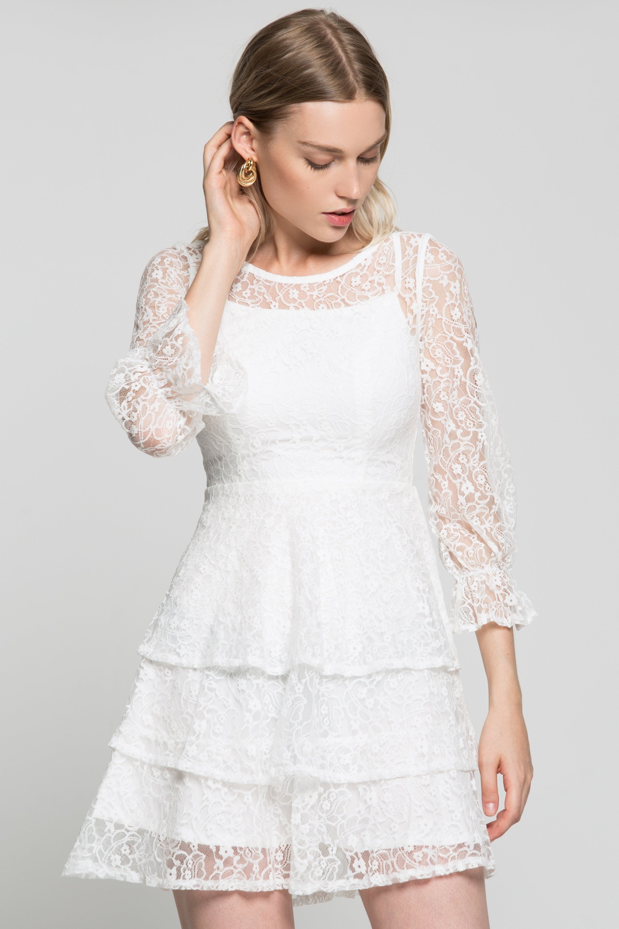 White Tiered Lace Dress - ownthelooks-Development