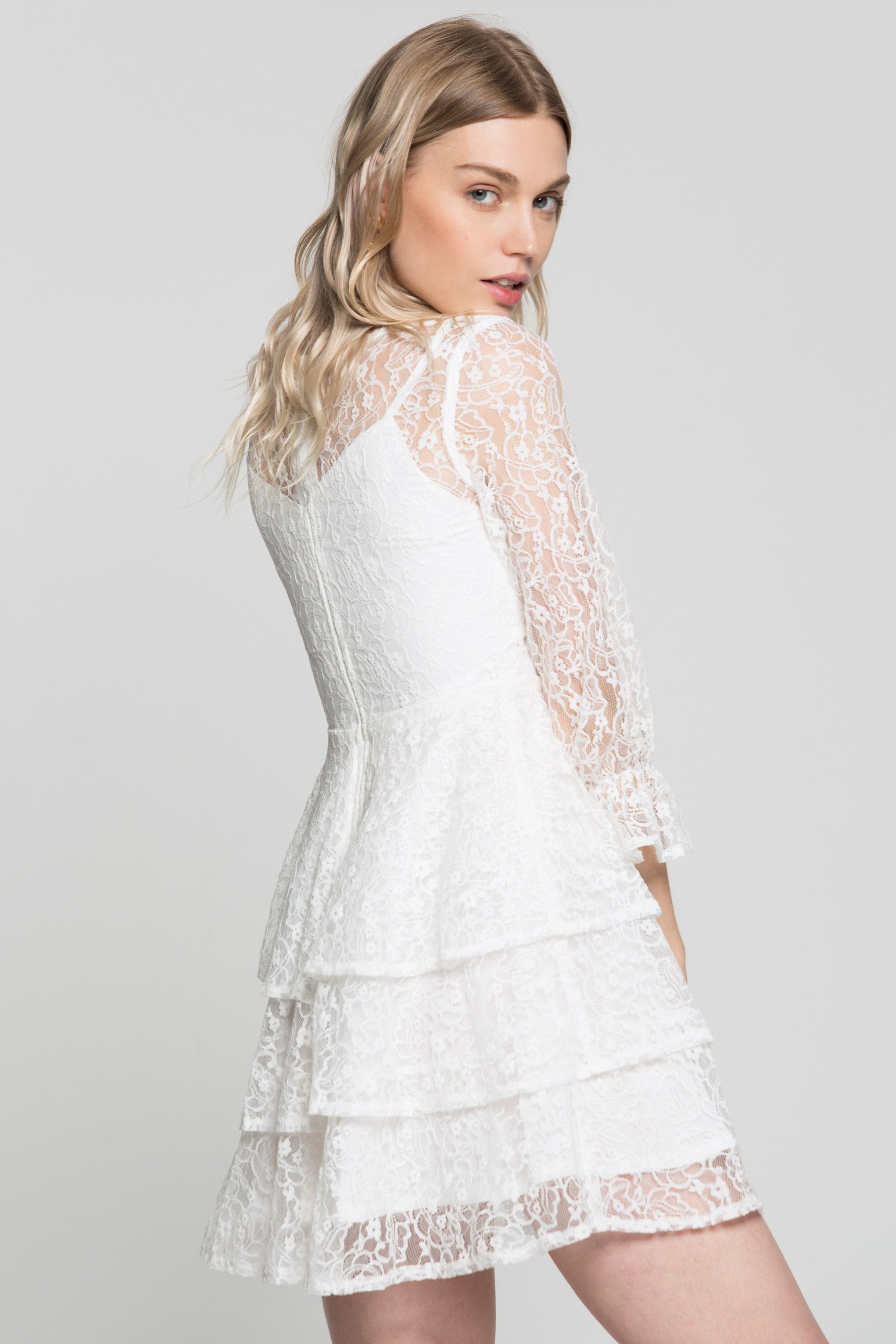 White Tiered Lace Dress - ownthelooks-Development