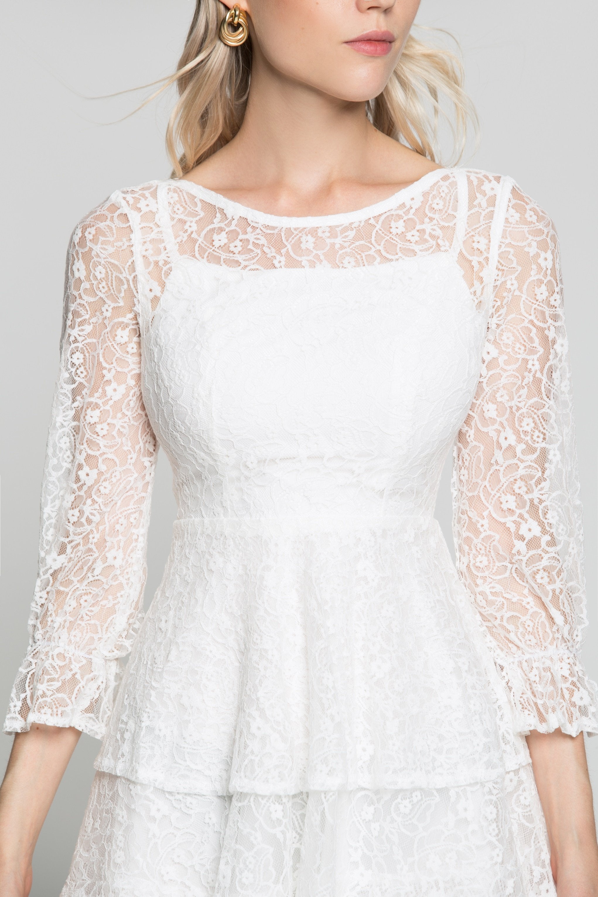 White Tiered Lace Dress - ownthelooks-Development